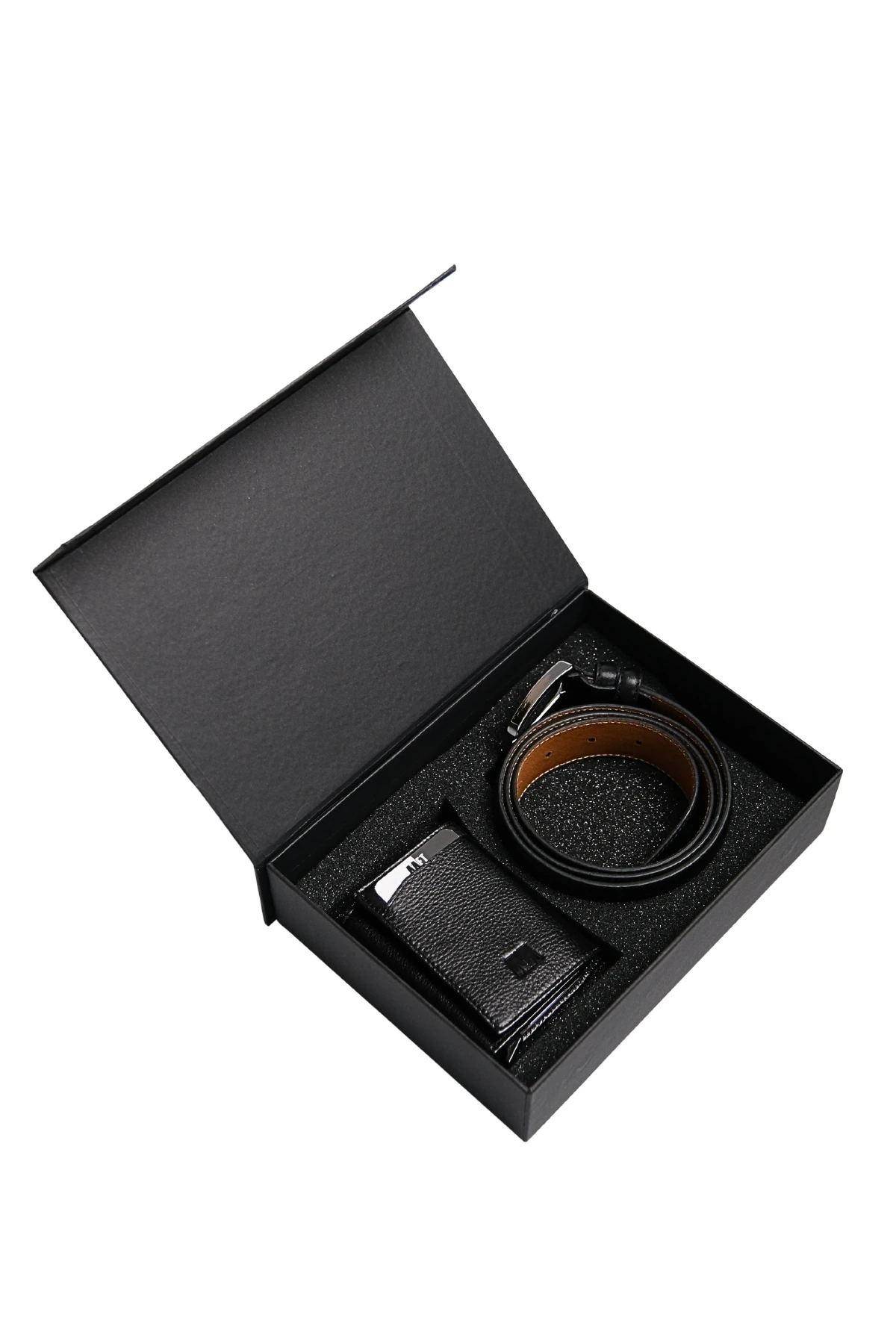 Hakiki Deri Klasik Kemer ve Retro Mekanizmalı Cüzdan Kutulu Set