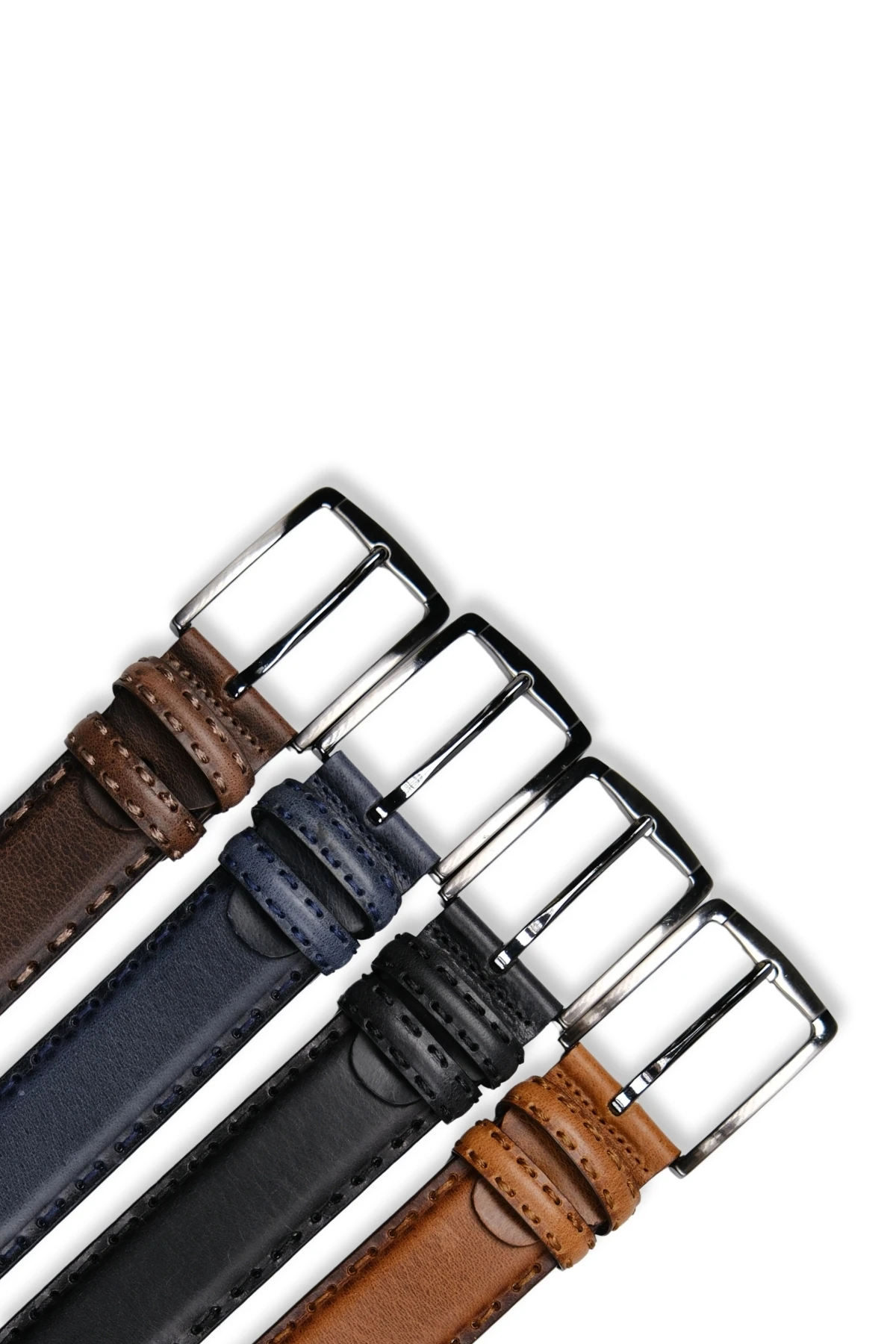 Hakiki Deri Erkek Kemer – Saraç Dikişli, 4 cm, Lacivert | 7602