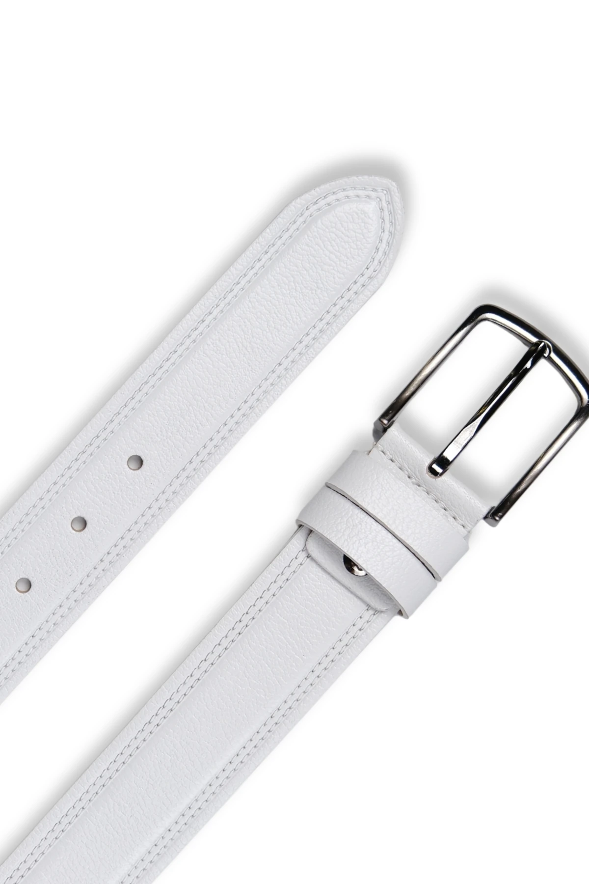 Hakiki Deri Erkek Kemer – Çift Dikişli, 4cm, Beyaz | 8789