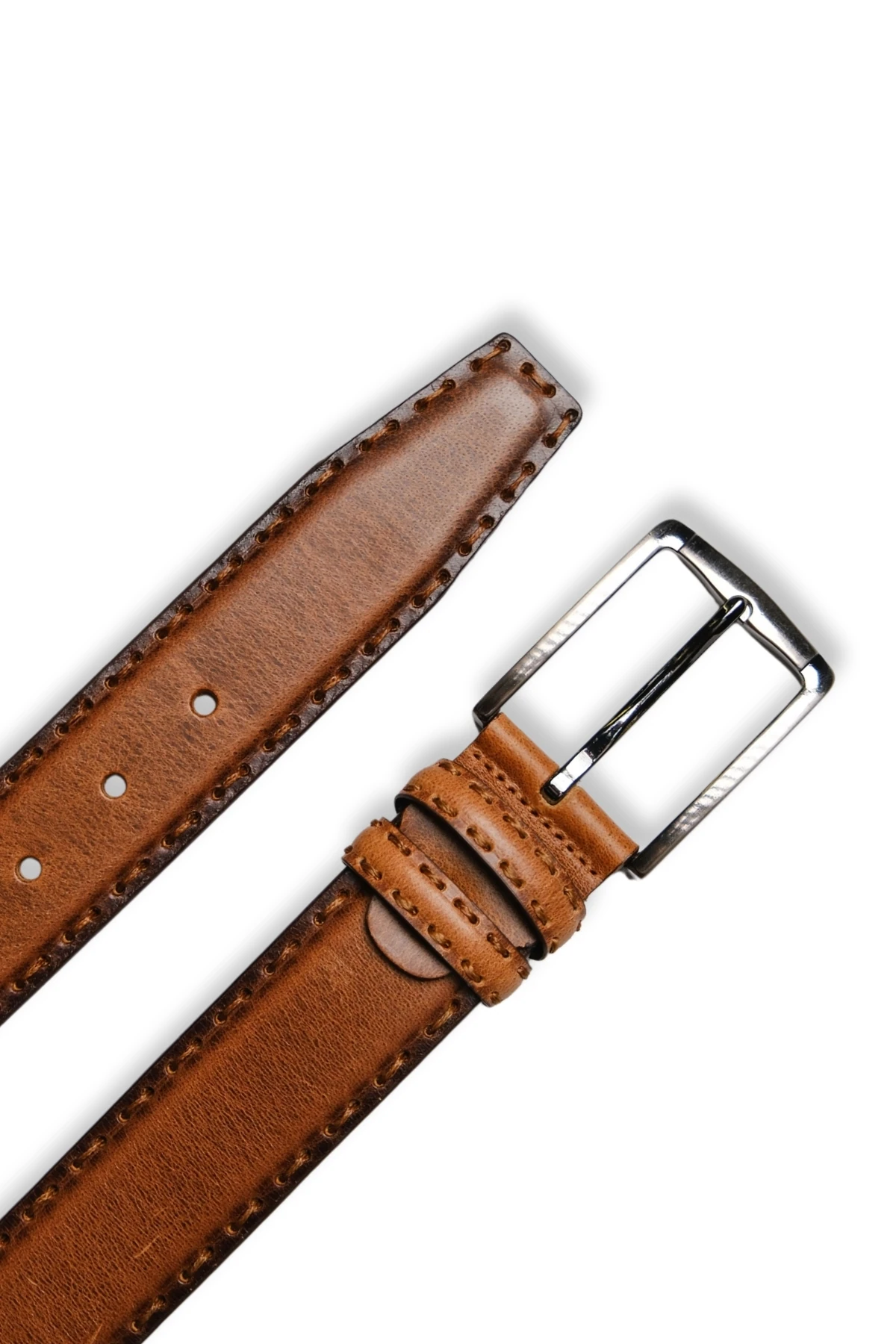 Hakiki Deri Erkek Kemer – Dikiş Desen, 4 cm, Taba | 7603