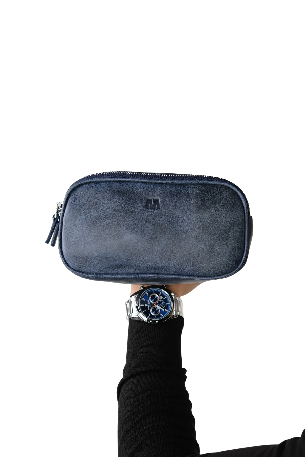 Hakiki Deri Unisex El Çantası – Fermuarlı, Parmak Askılı, Kişiye Özel | Naina 1134 - Tiguan Lacivert