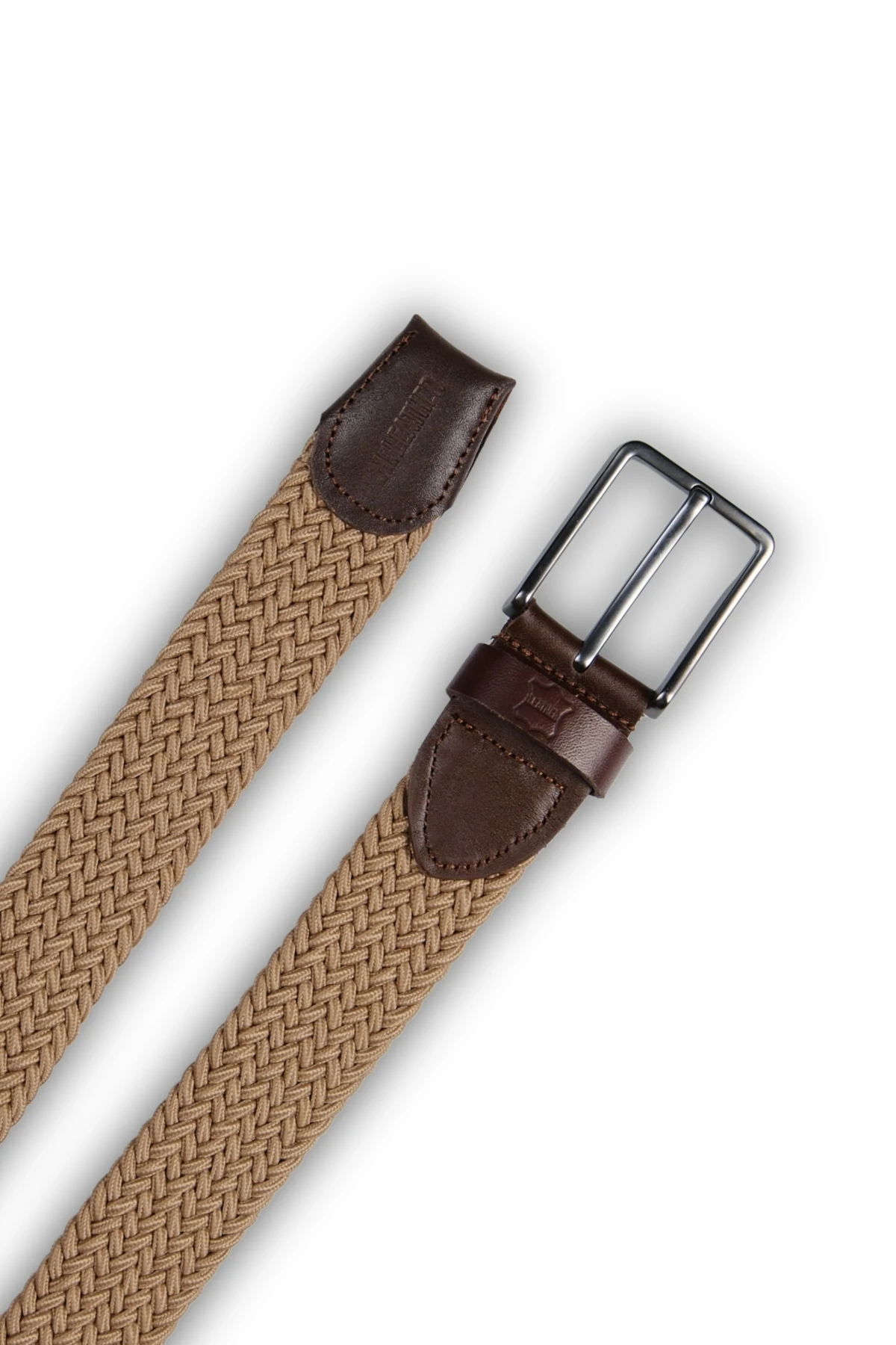 Hakiki Deri Erkek Örgü Esnek Kemer – 3,5cm, Vizon-Kahve | 9858