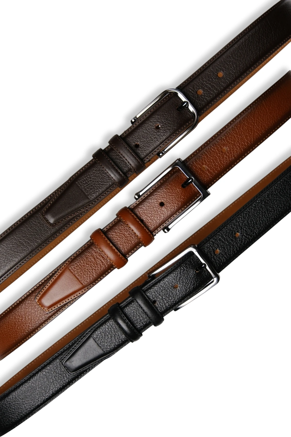 Hakiki Deri Erkek Kemer – Desenli, 3,5 cm, Siyah | 9061