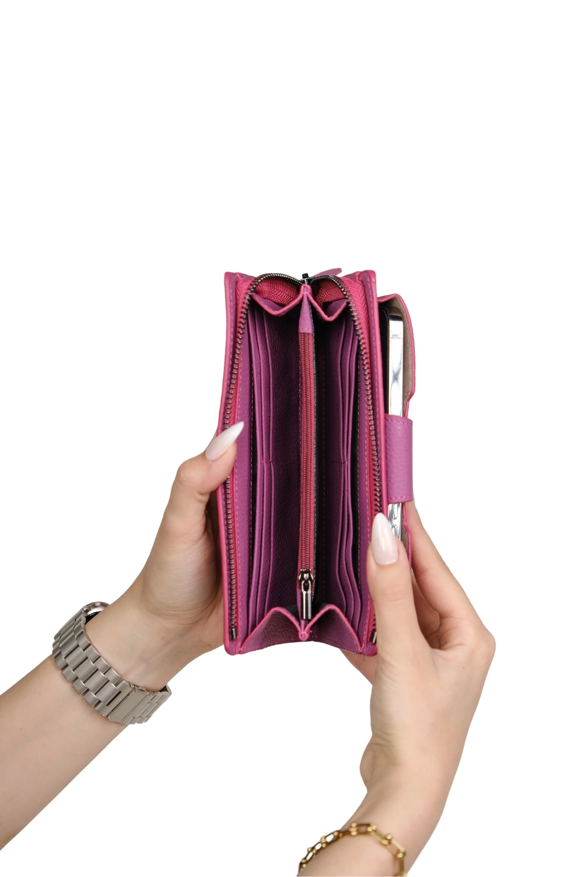 Hakiki Deri Kadın Cüzdan – Telefon Bölmeli, Fermuarlı, Bileklik Askılı, İsim Yazılı, Kişiye Özel | Bulgari 1232