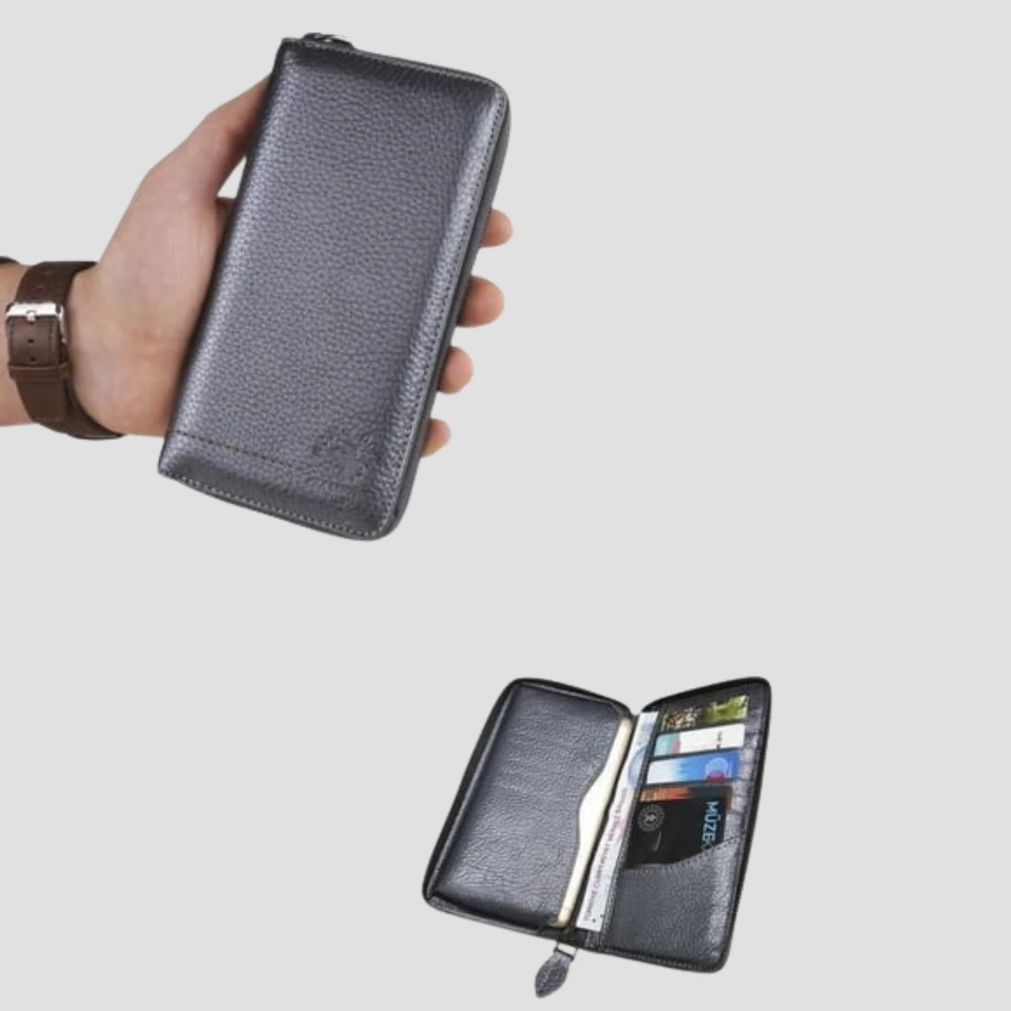 Hakiki Deri Kadın Cüzdan –Düz Dikişli, Fermuarlı, İsim Yazılı, Kişiye Özel | 8851 - Crazy Taba