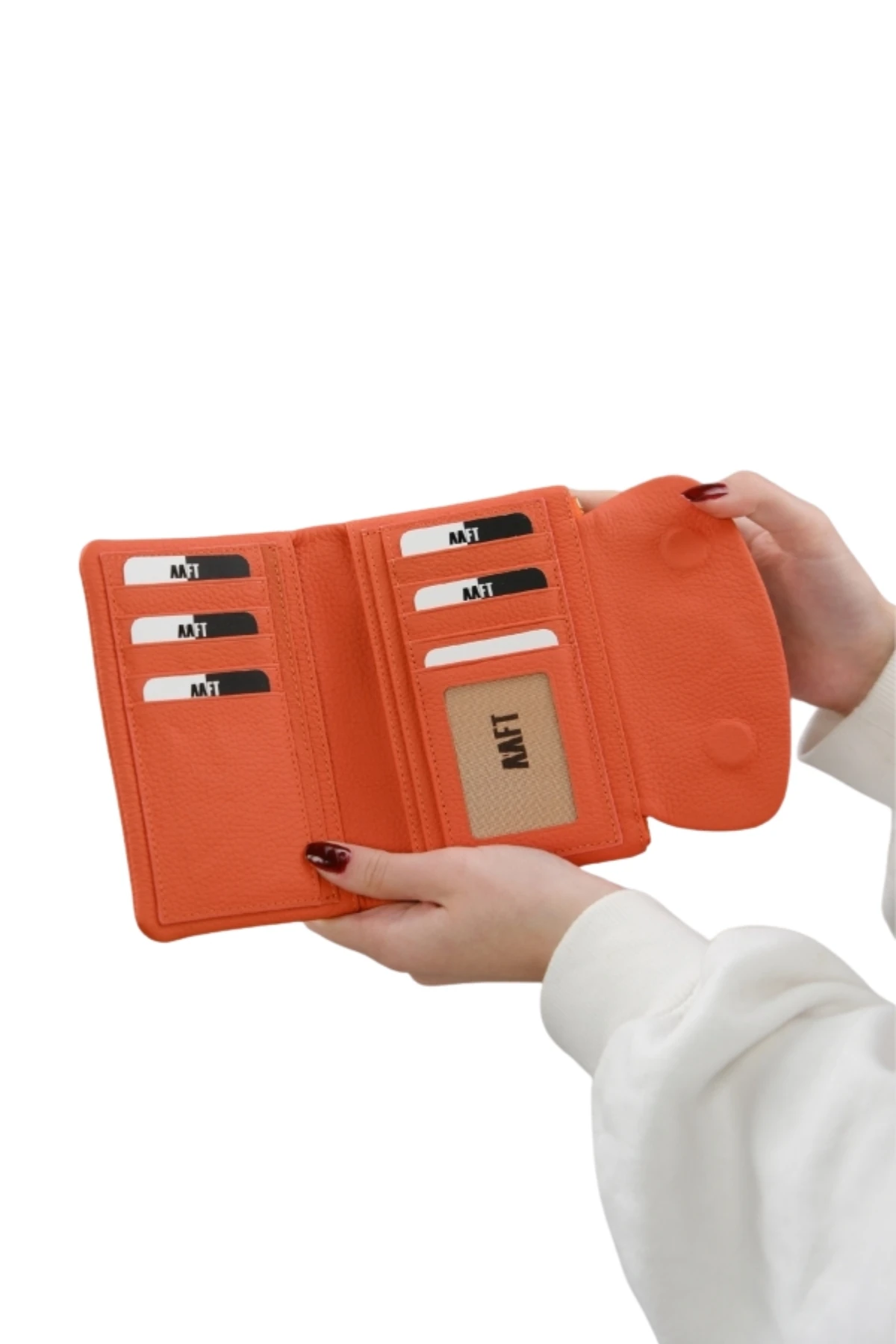 Hakiki Deri Kadın Cüzdan – Manyetik Kapaklı, Fermuarlı, İsim Yazılı, Kişiye Özel | Begonya 3468