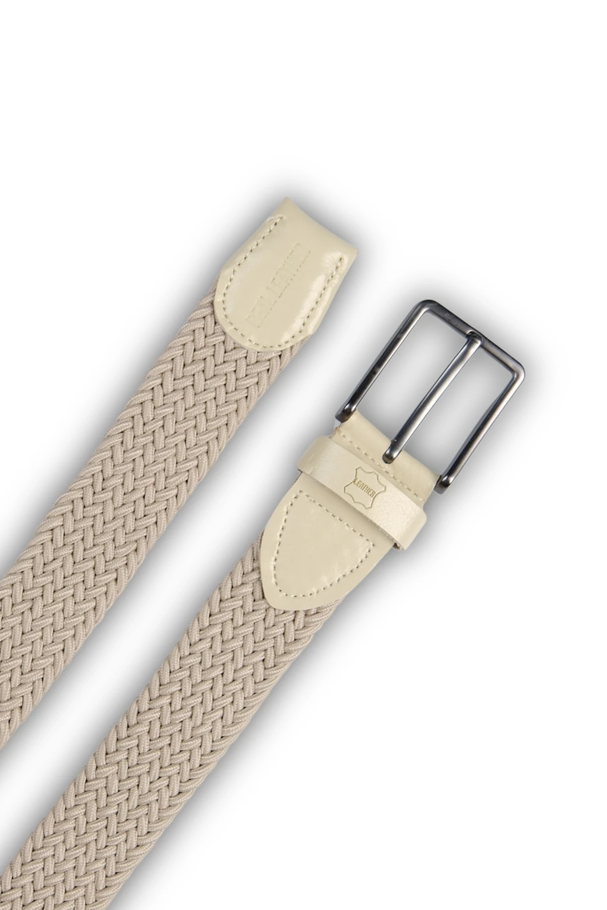 Hakiki Deri Erkek Örgü Esnek Kemer – 3,5cm, Krem | 9857
