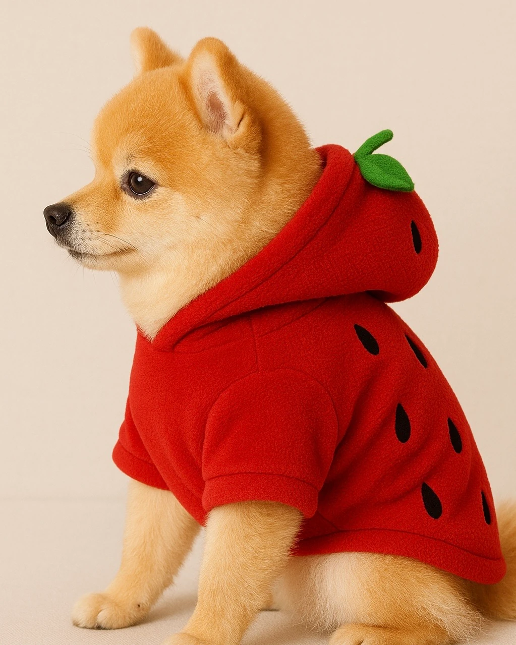 “Sevimli Çilek Desenli Peluş Köpek Hoodie – Sıcak ve Şık Kıyafet”