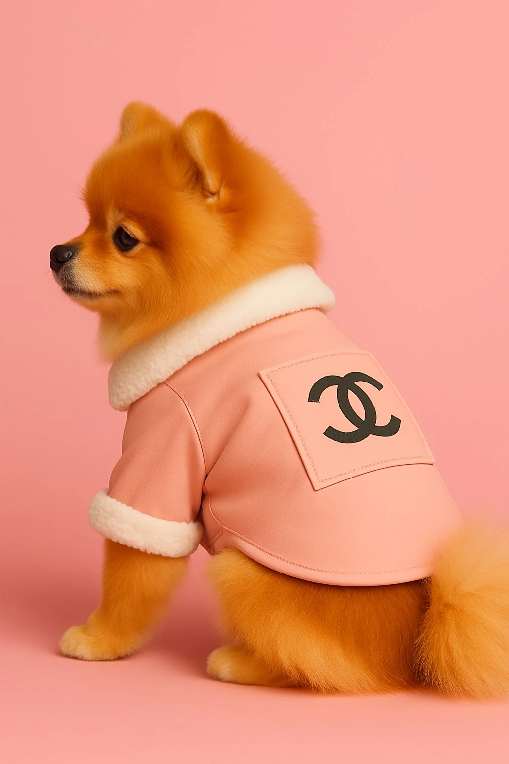 CHANEL Pembe Peluş Tüylü Köpek Ceket – Küçük Irklar İçin Kış Modası