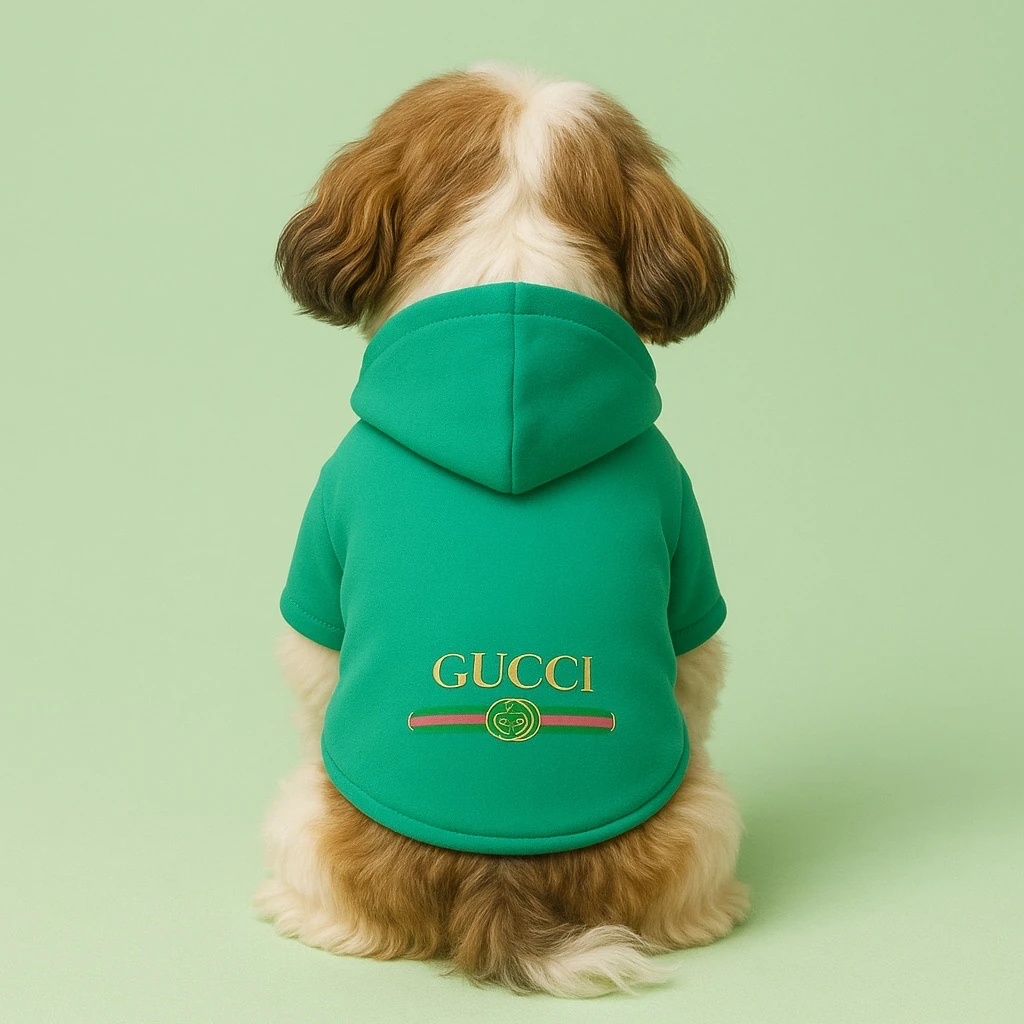 GUCCCİ  Evcil Stil Sahibi: Yeşil Kapüşonlu Lüks Pet Sweatshirt