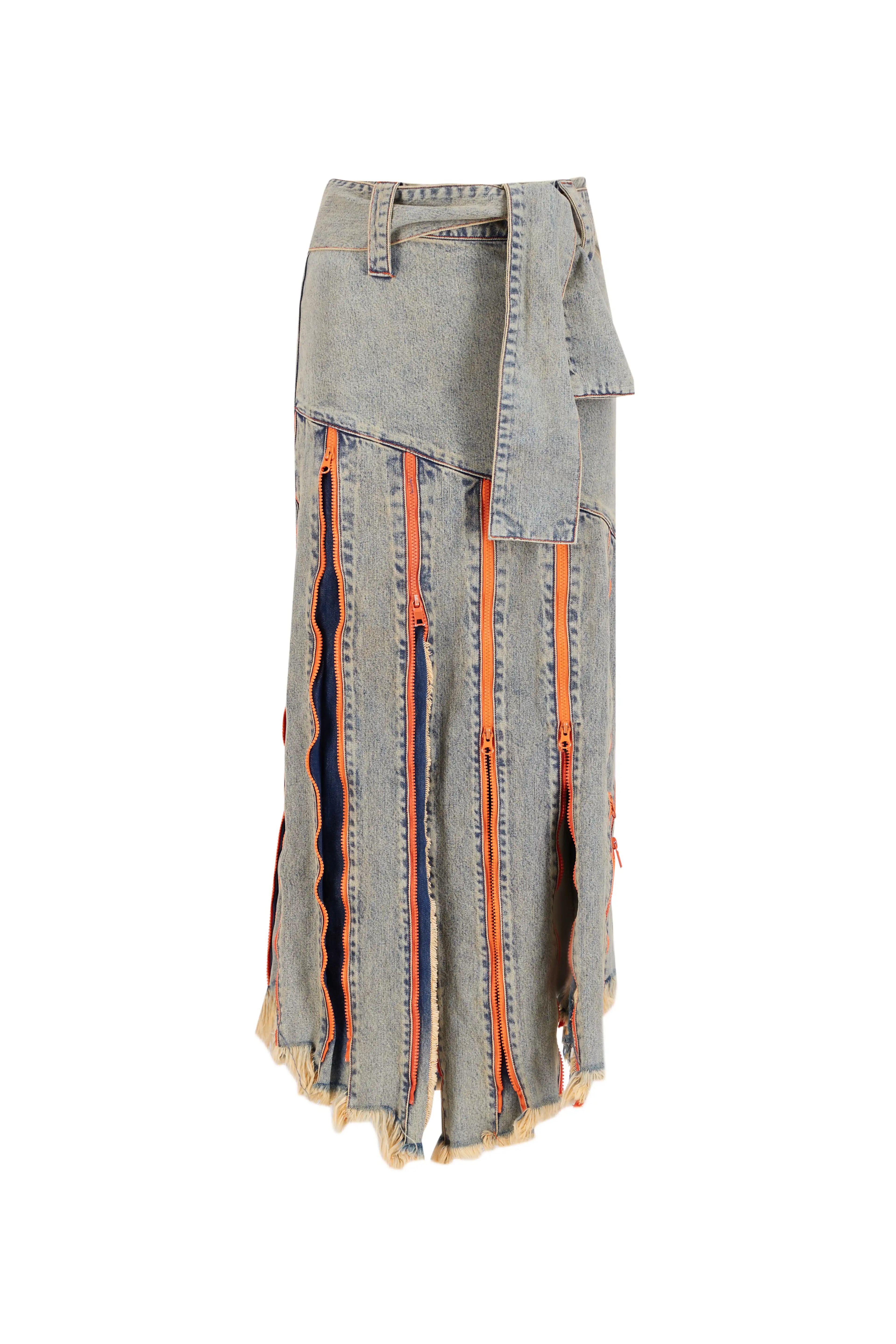 Tribal Bride Constructed Gray Denim Skirt 
