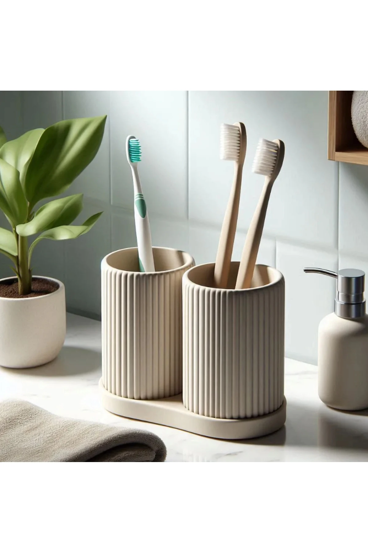 Diş Fırçası Tutucu Seti, Düzenleyici Siyah & Gri & Bej