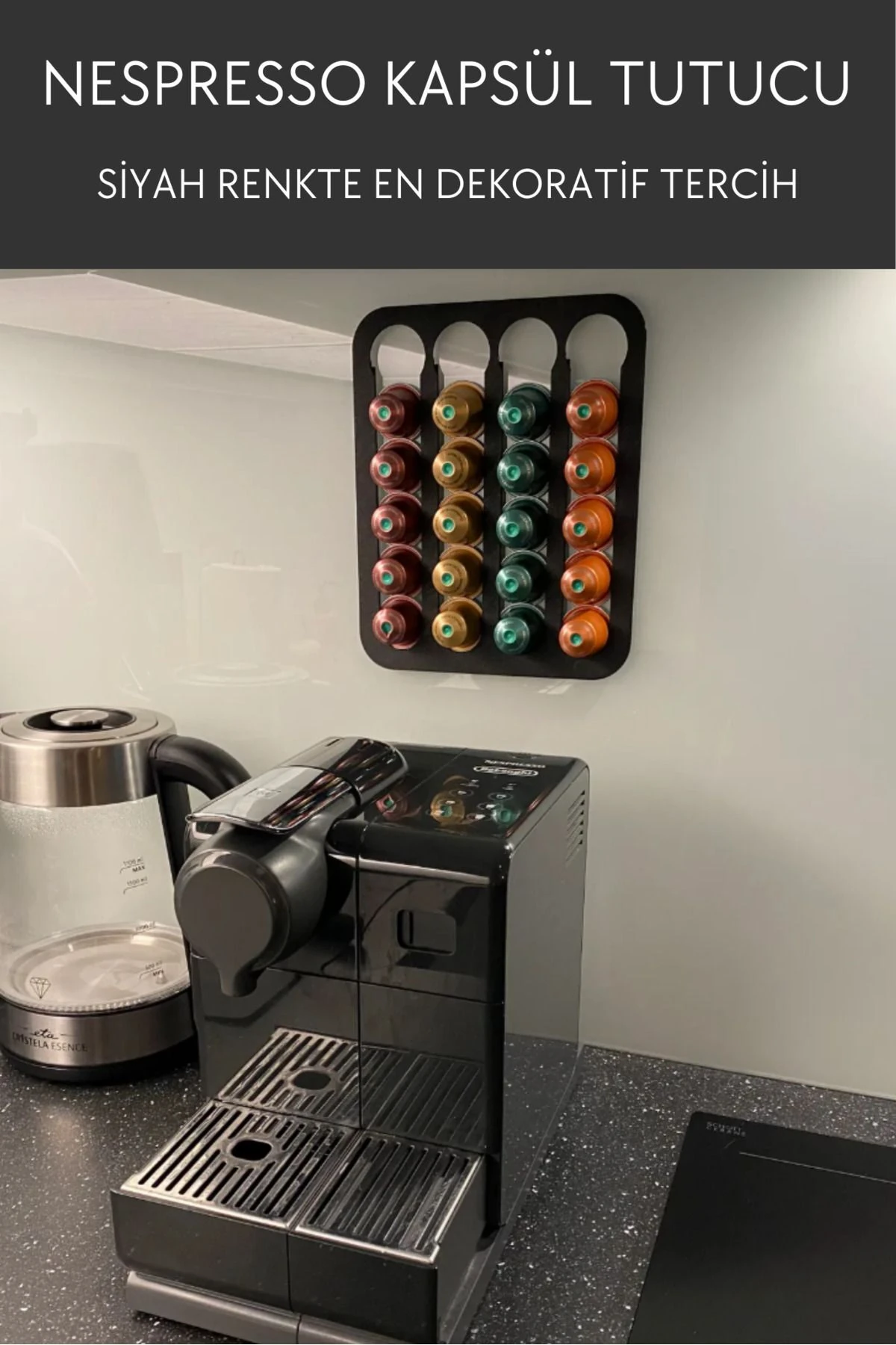 Nespresso Ve Starbucks Uyumlu Duvar Tipi Kapsül Kahve Standı Tutacağı Siyah Kapsül Tutucu Kapsül