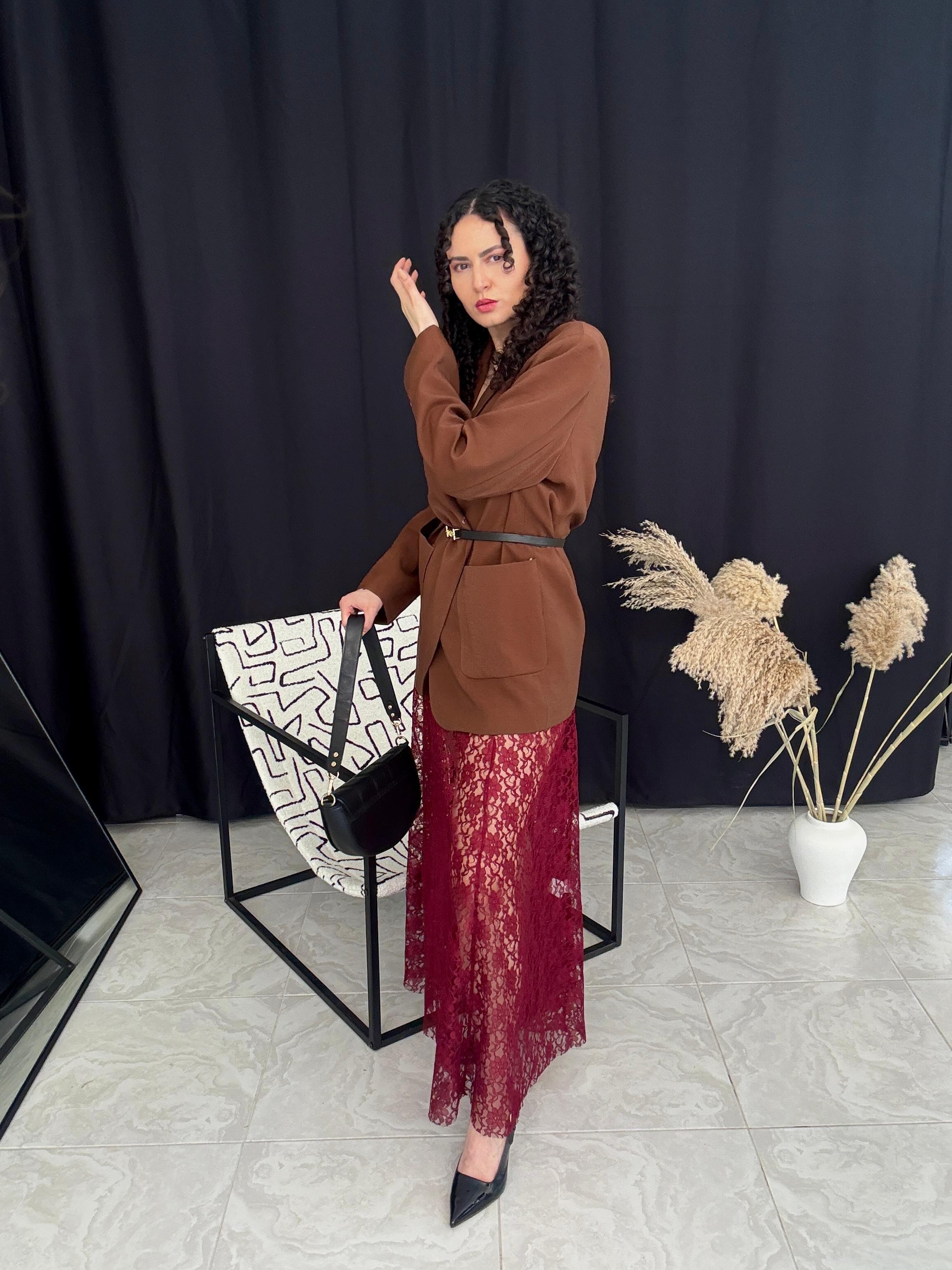 Dantelli Maxi Etek - Bordo