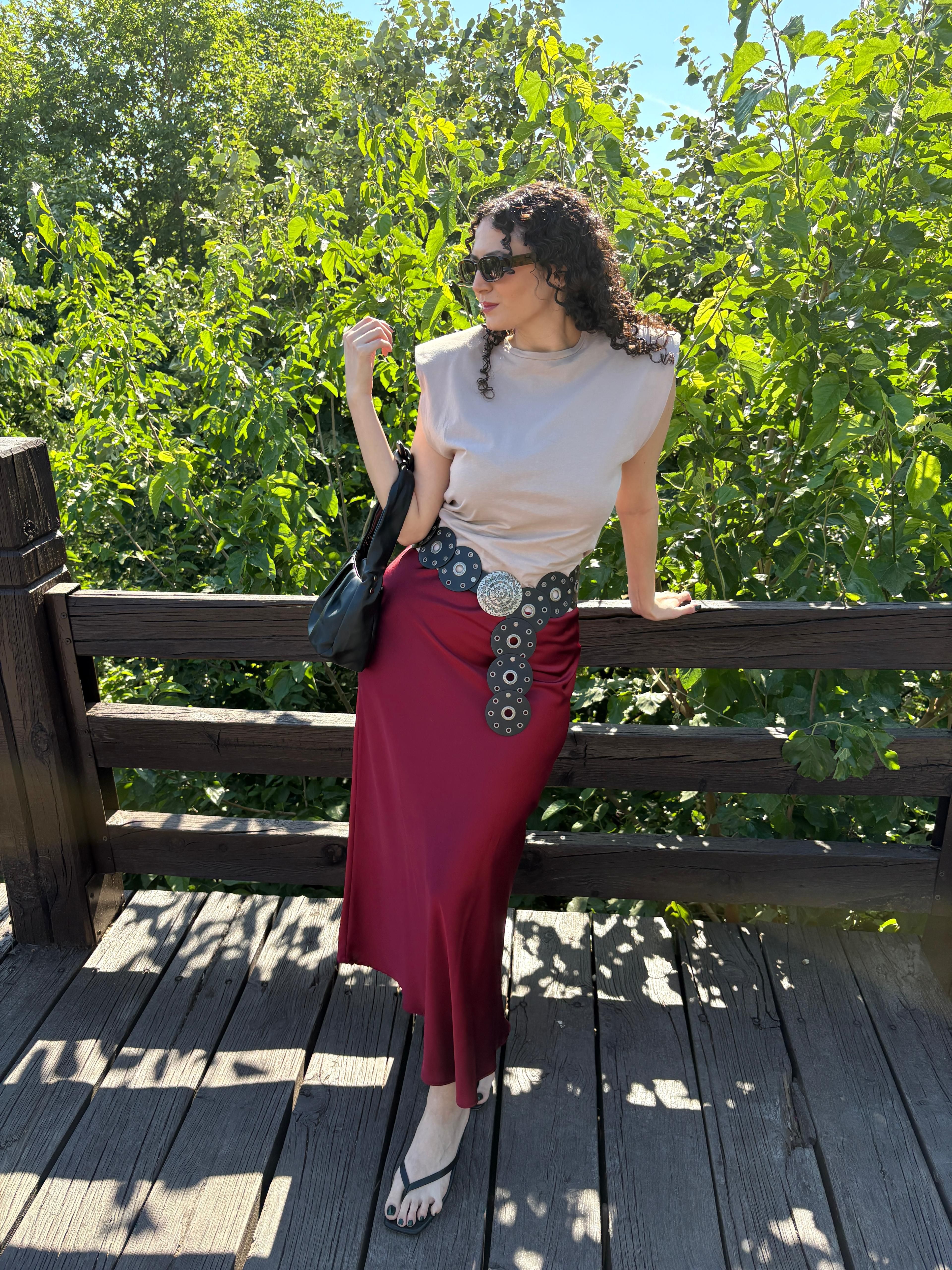Maxi Saten Etek - Bordo
