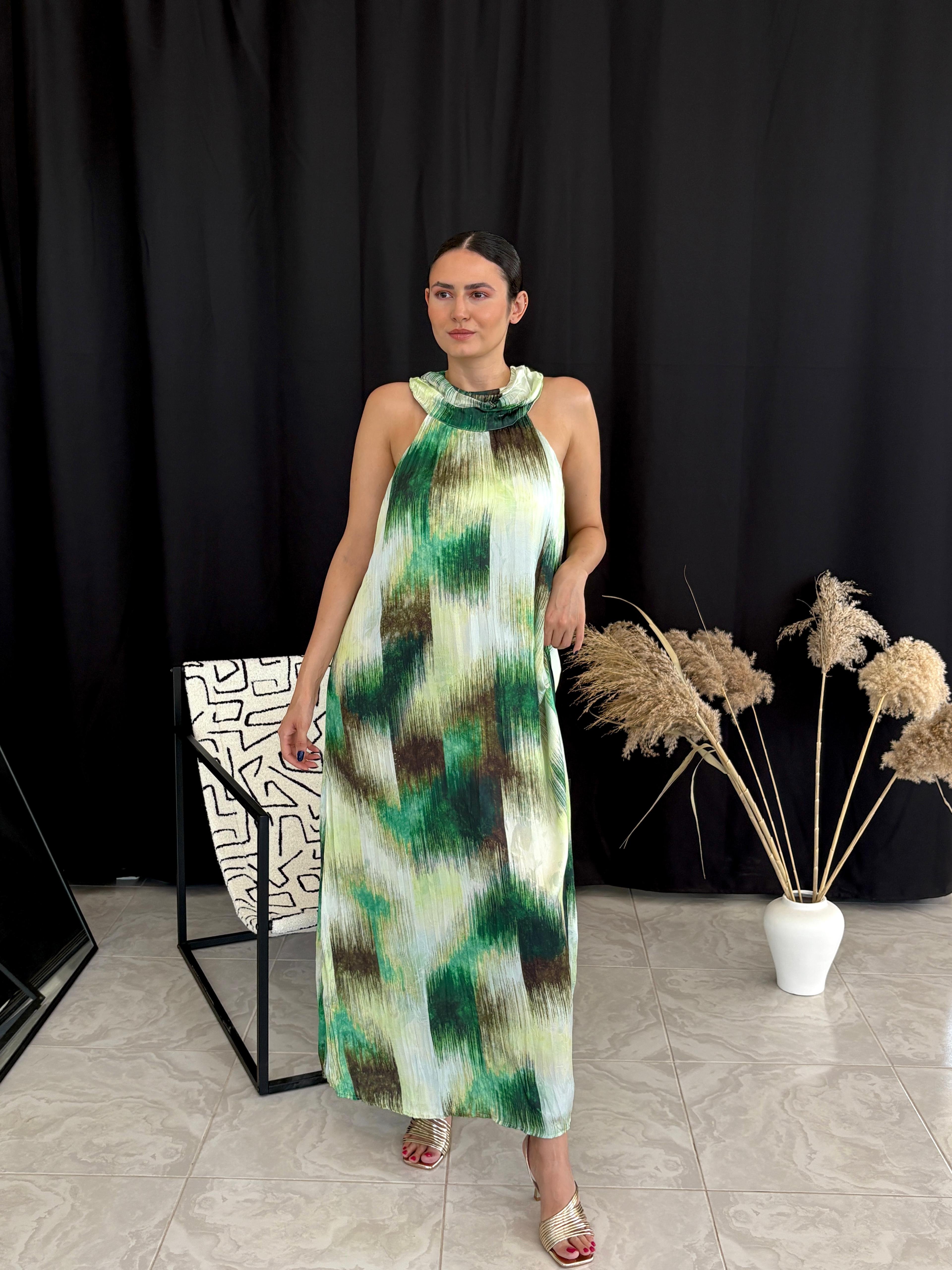 Halter Yaka Şifon Elbise