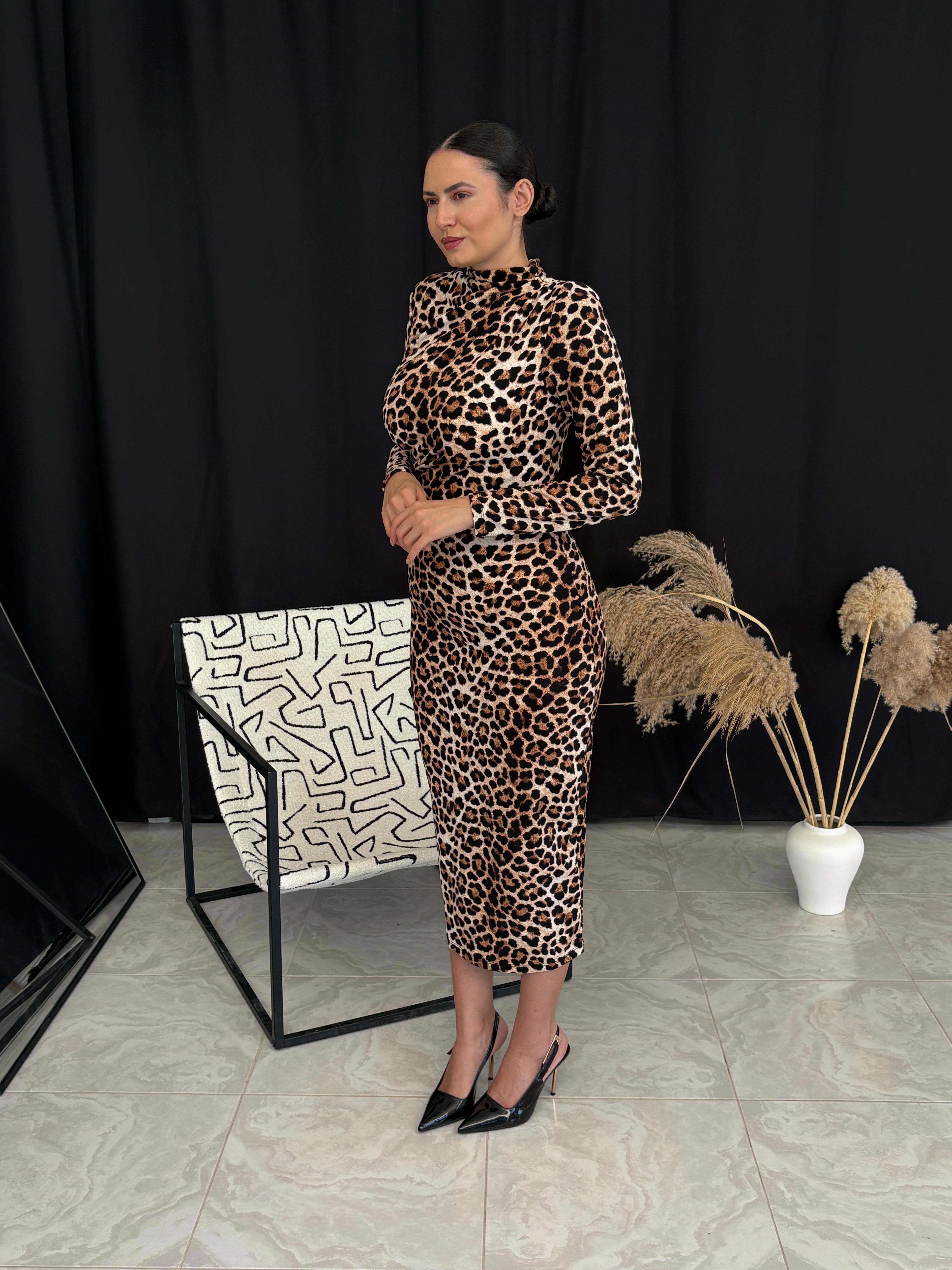 Leopar Desenli Elbise