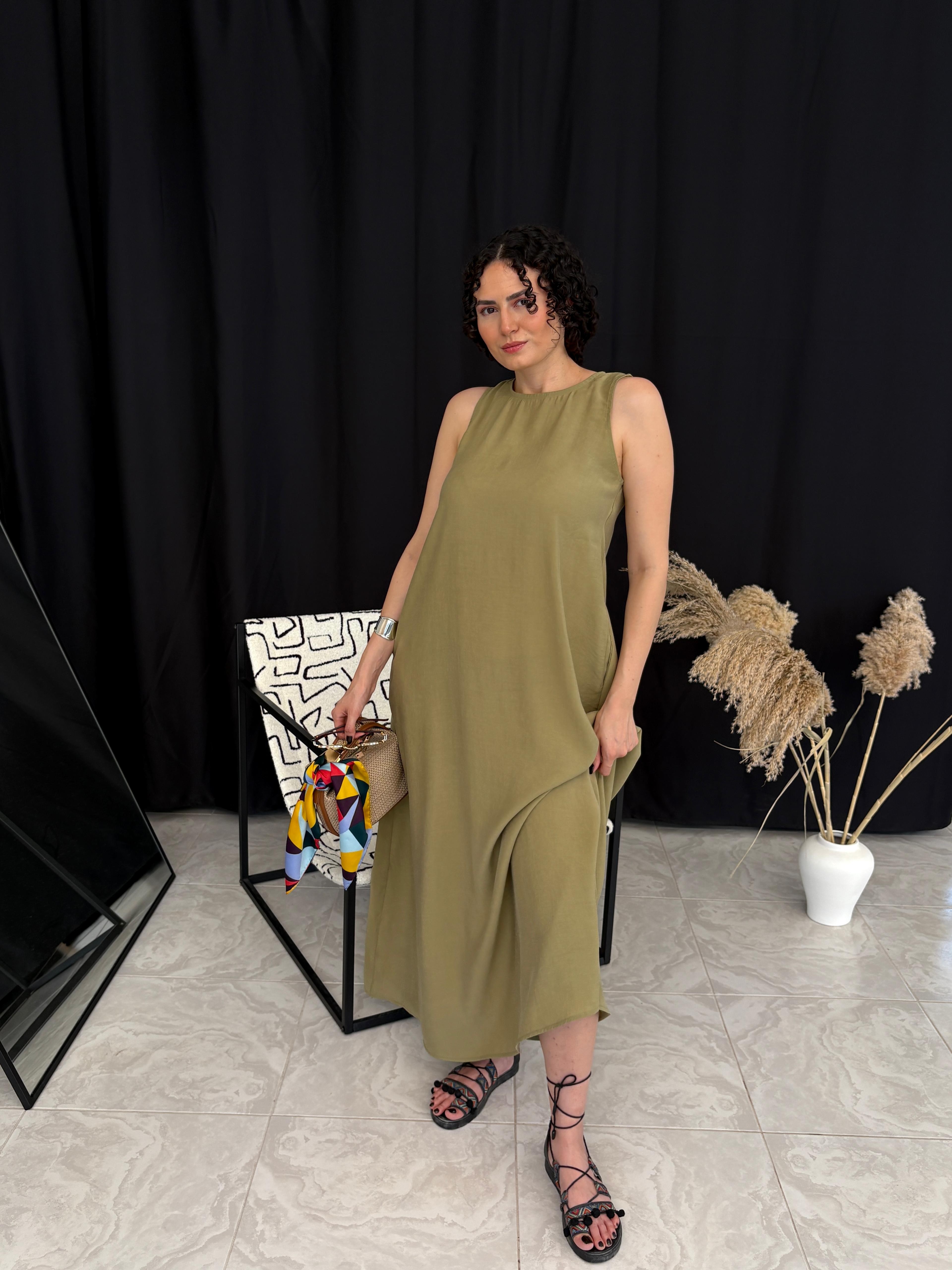 Tensel Kumaş Maxi Elbise