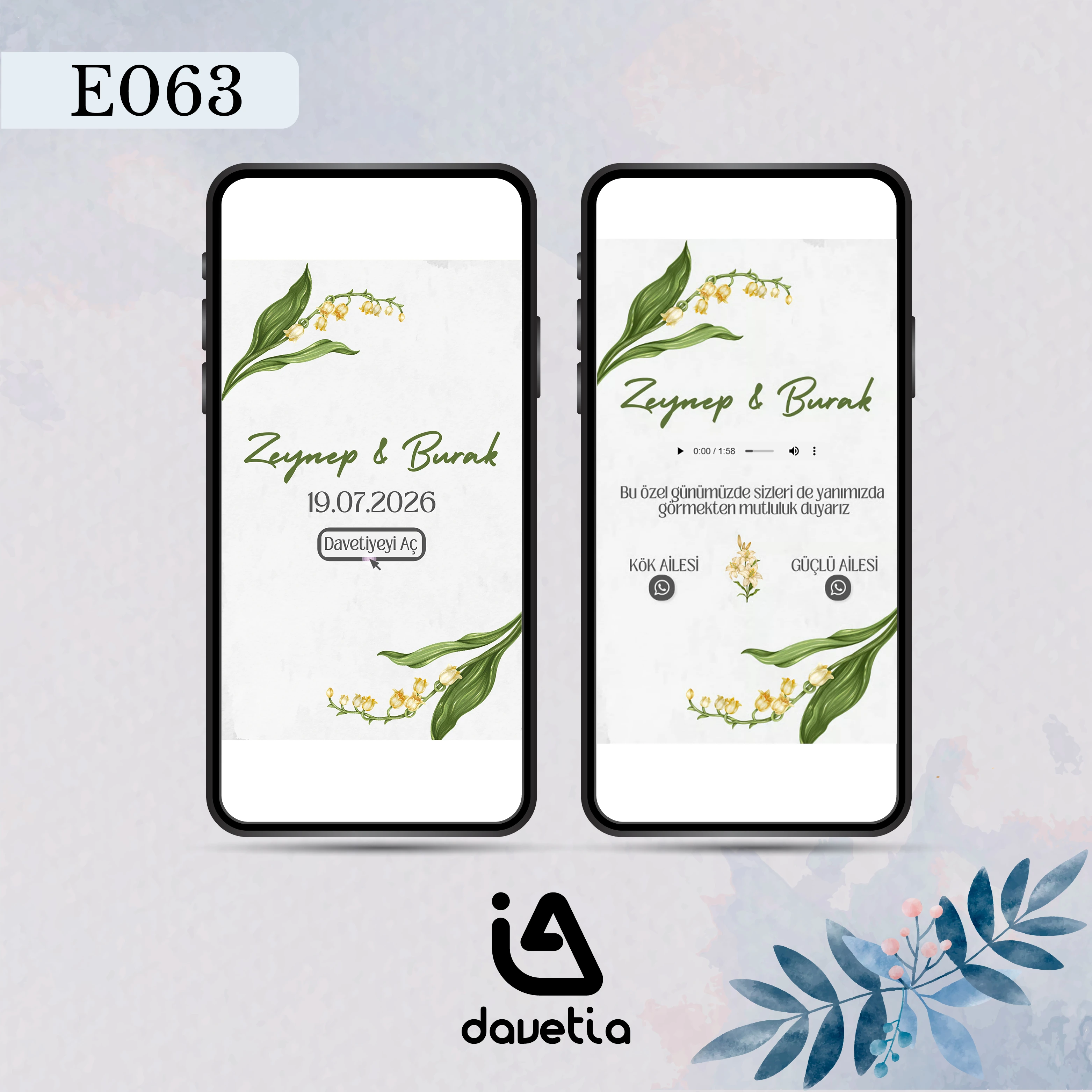 "E063" Dijital Düğün Davetiyesi