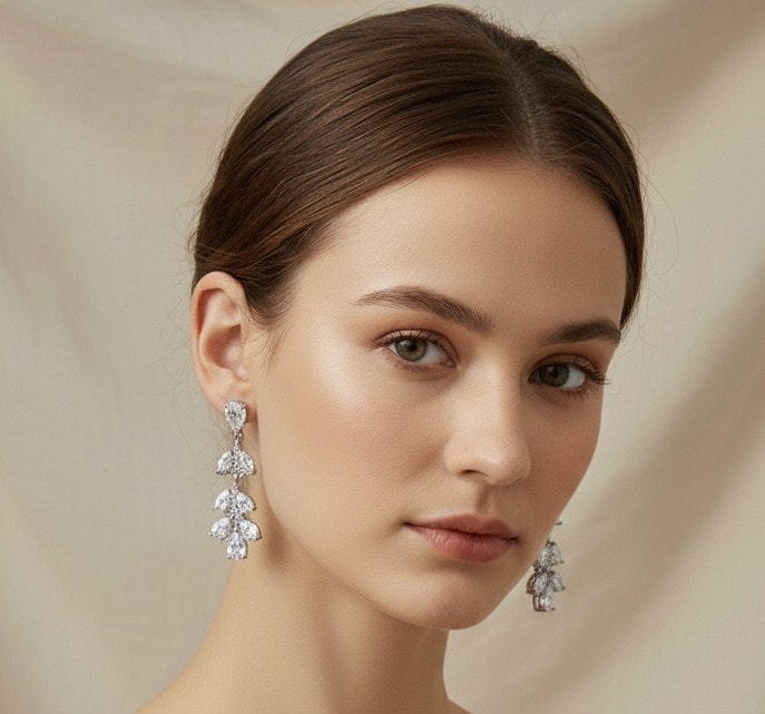 Çelik Yaprak Taşlı Silver Küpe