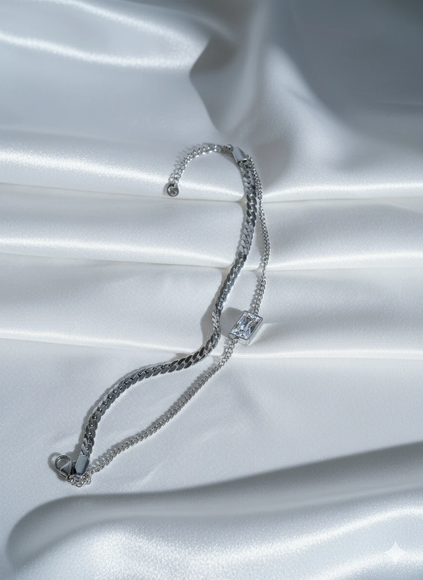 2'Lİ Çelik Dikdörtgen Taşlı Silver Bileklik  main variant image