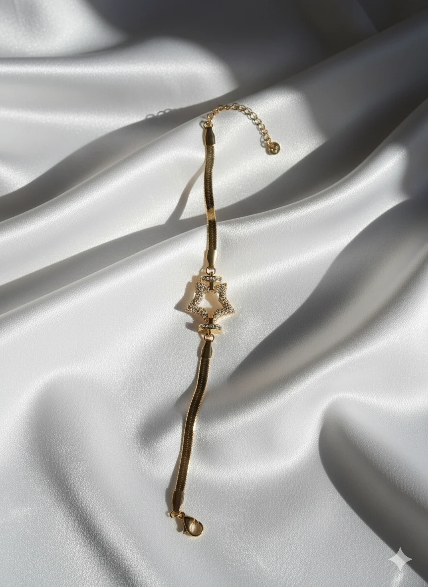 Çelik İtalyan Yıldız Figürlü Gold Bileklik main variant image