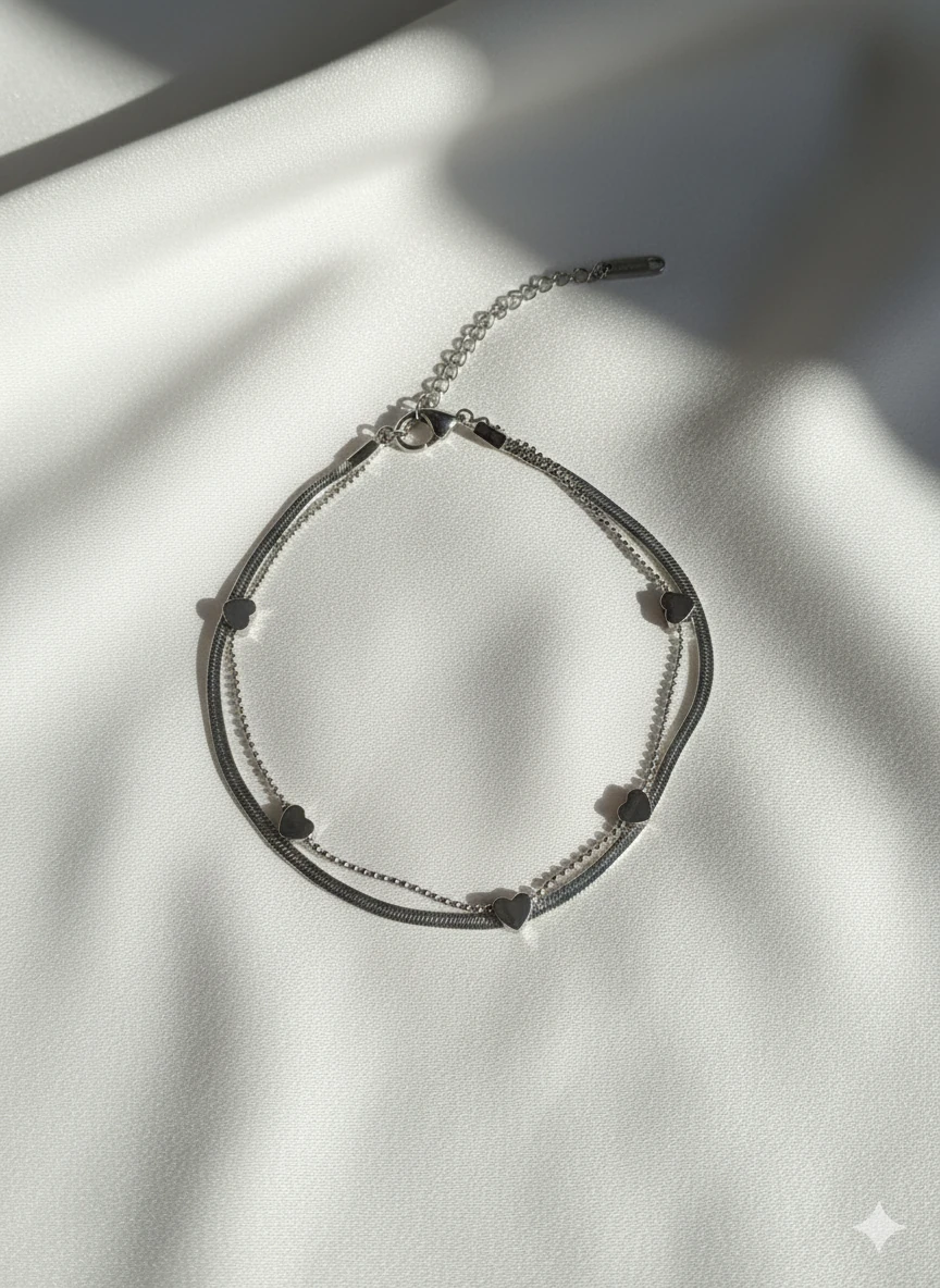 2'Lİ Çelik İtalyan Kalpli Silver Bileklik main variant image