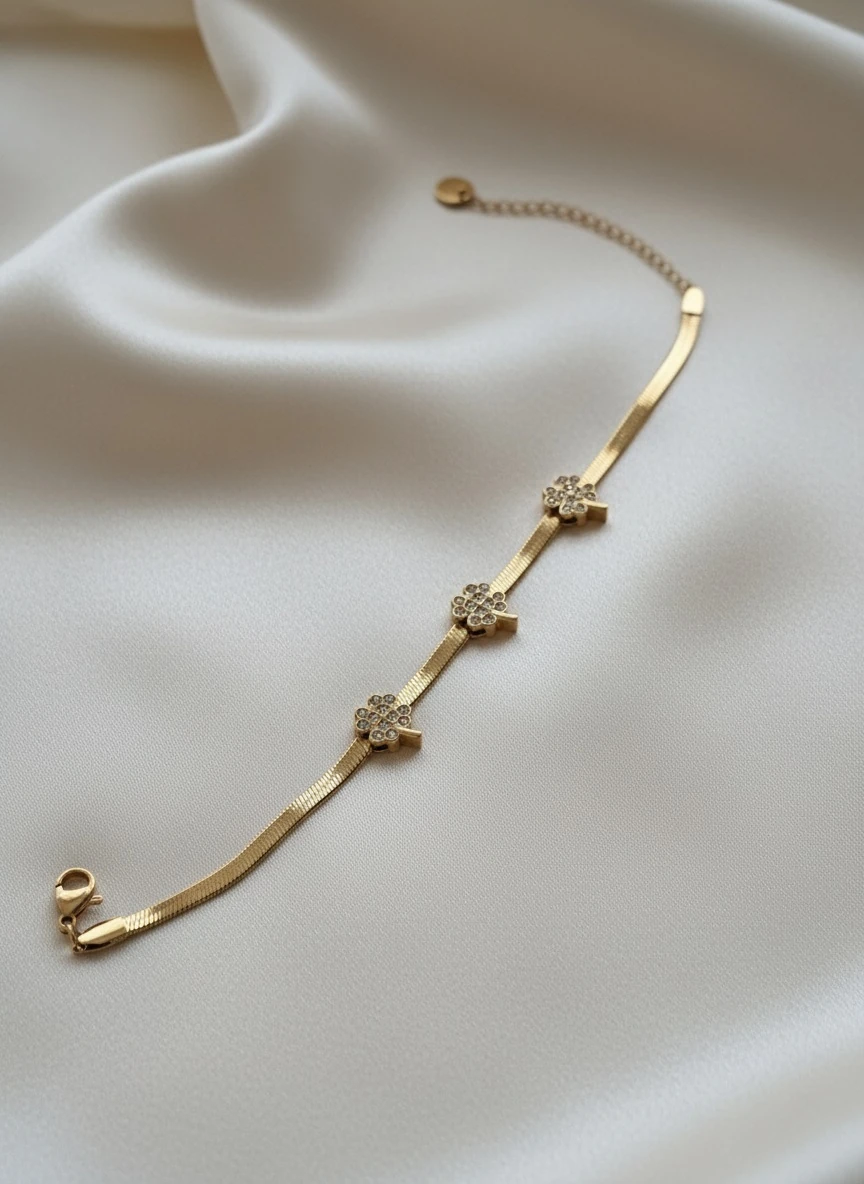 Çelik İtalyan Çiçek Figürlü Gold Bileklik main variant image