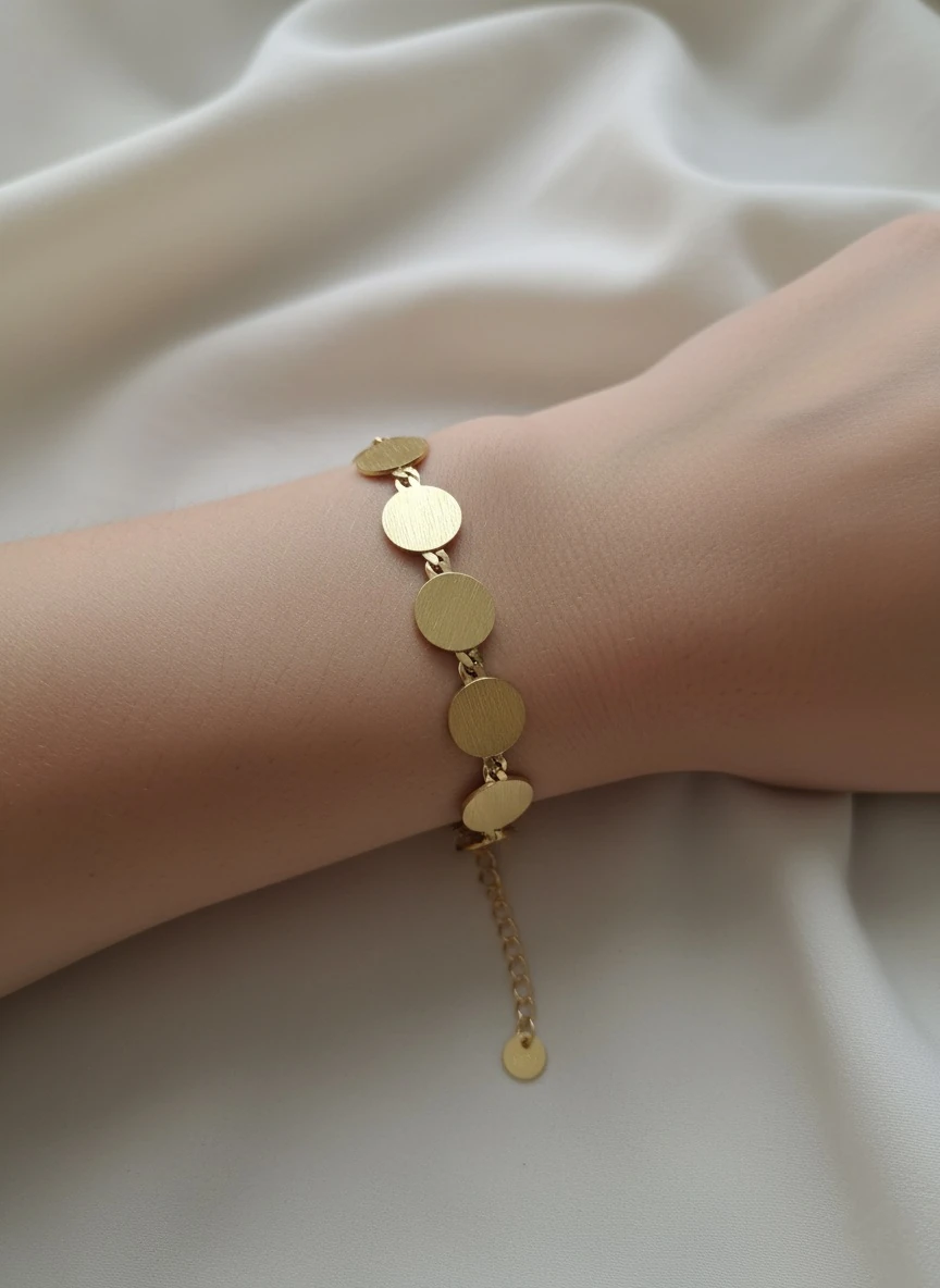 Çelik Daire Plaka Gold Bileklik