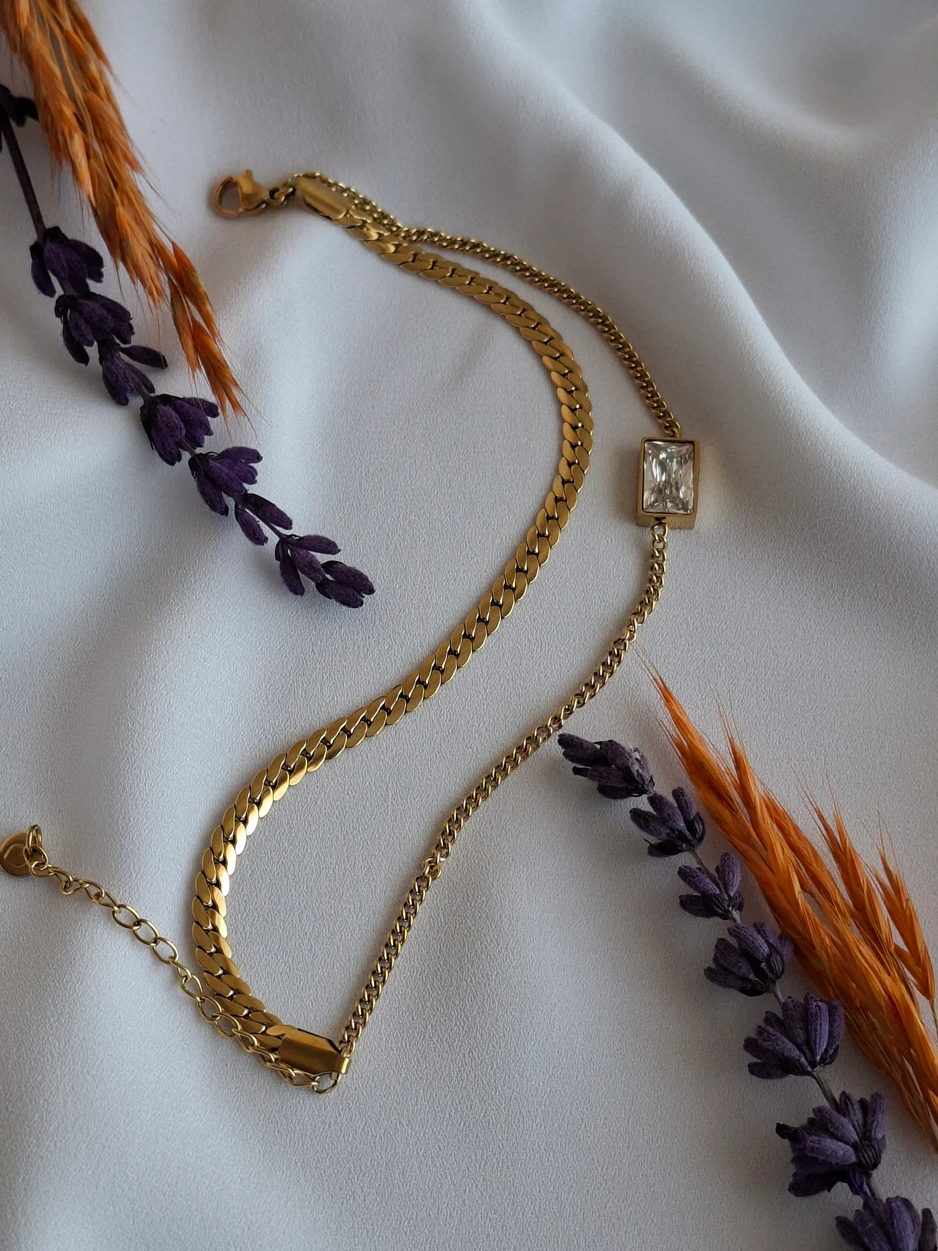 2'Lİ Çelik Dikdörtgen Taşlı Gold Bileklik main variant image