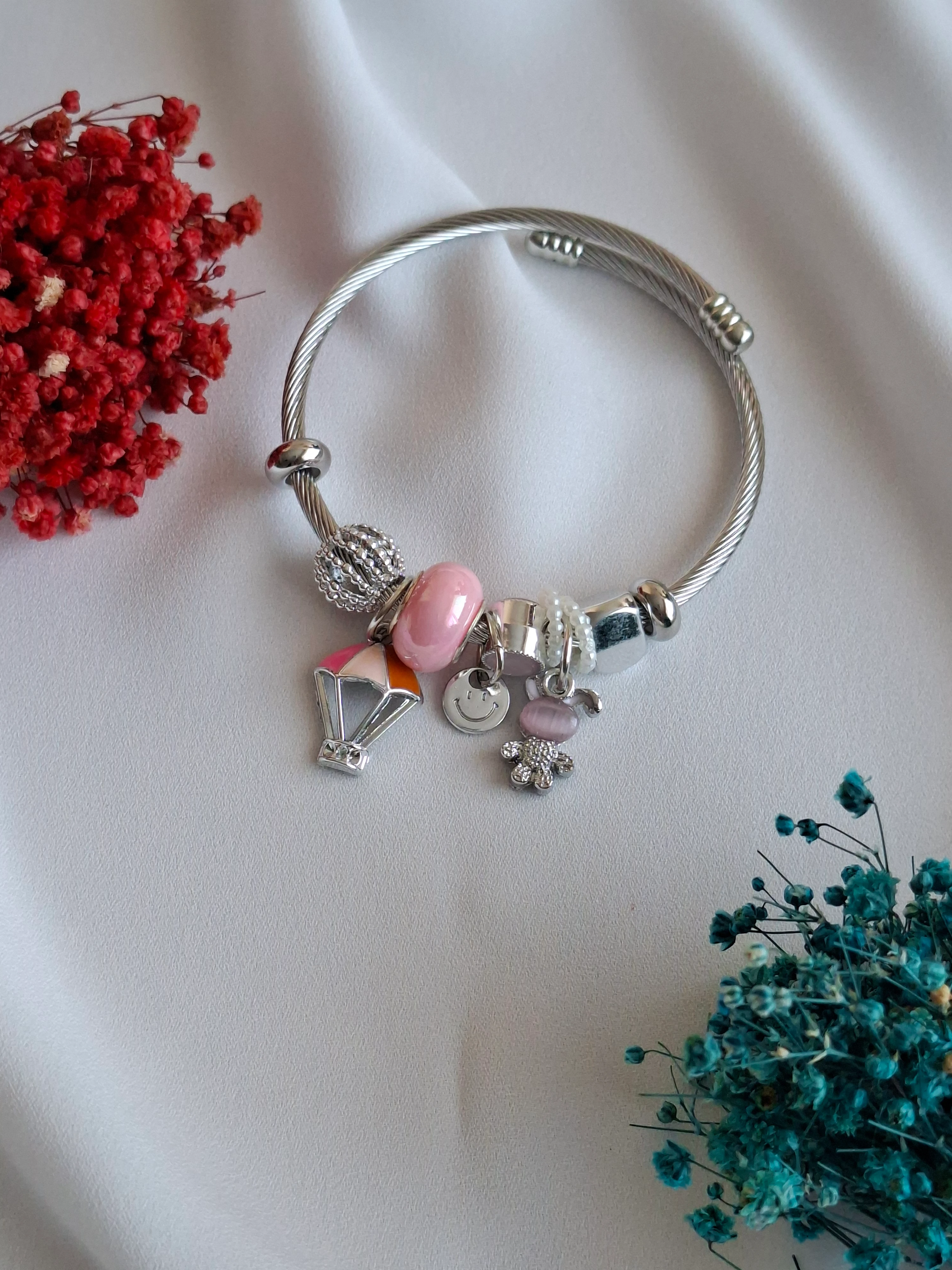 Çelik Balon Charmlı Pembe Pandora Bileklik image