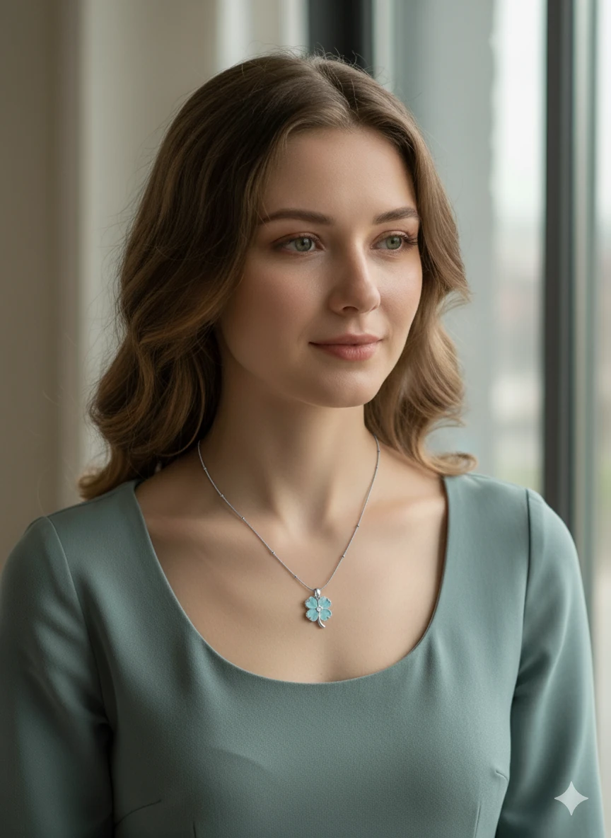 Çelik Dorikalı Yoncalı Silver Kolye