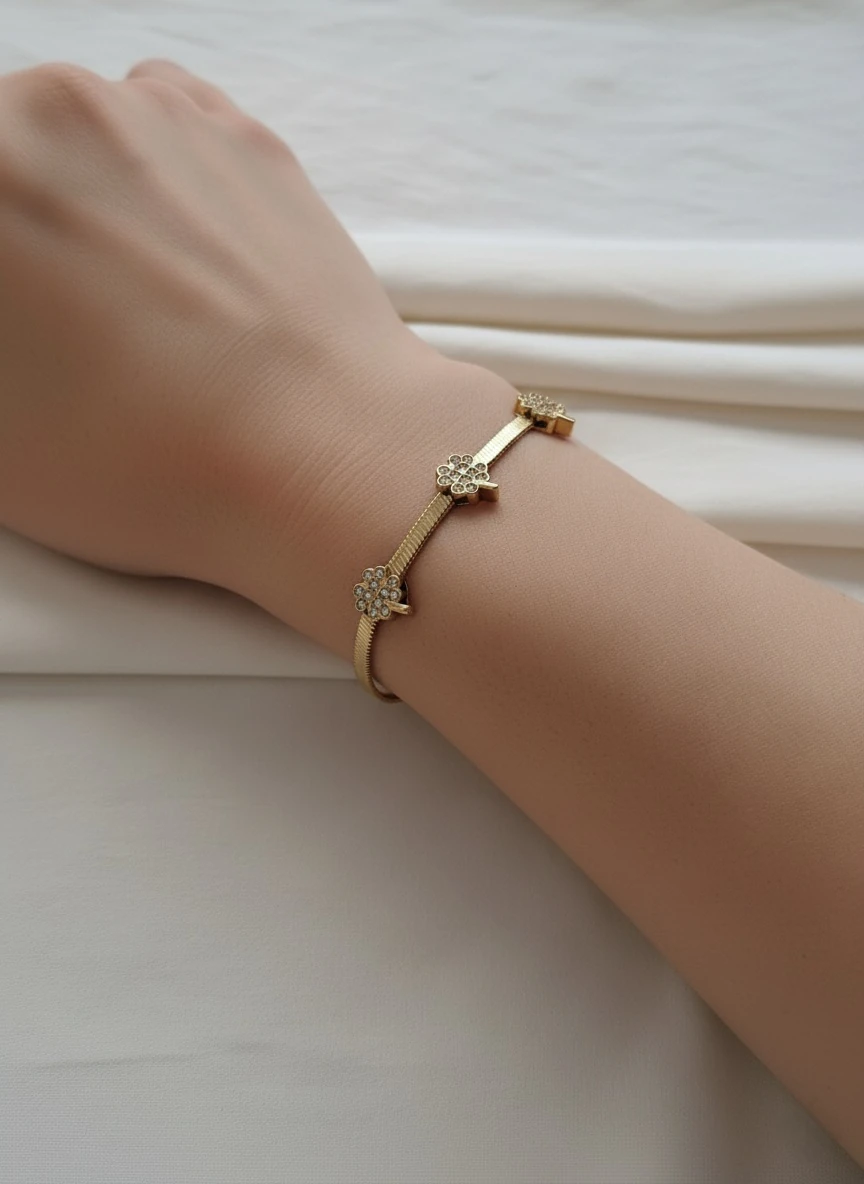 Çelik İtalyan Çiçek Figürlü Gold Bileklik