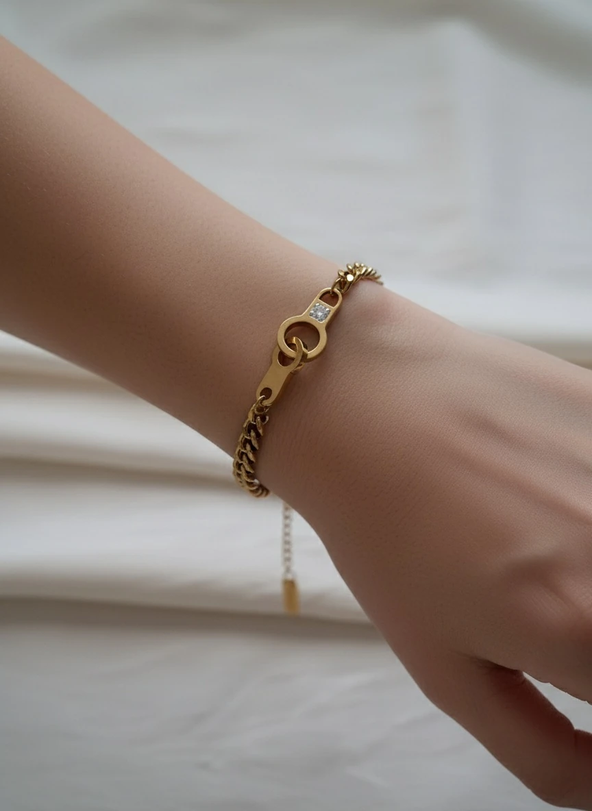 Çelik Çok Charmlı Gold Bileklik