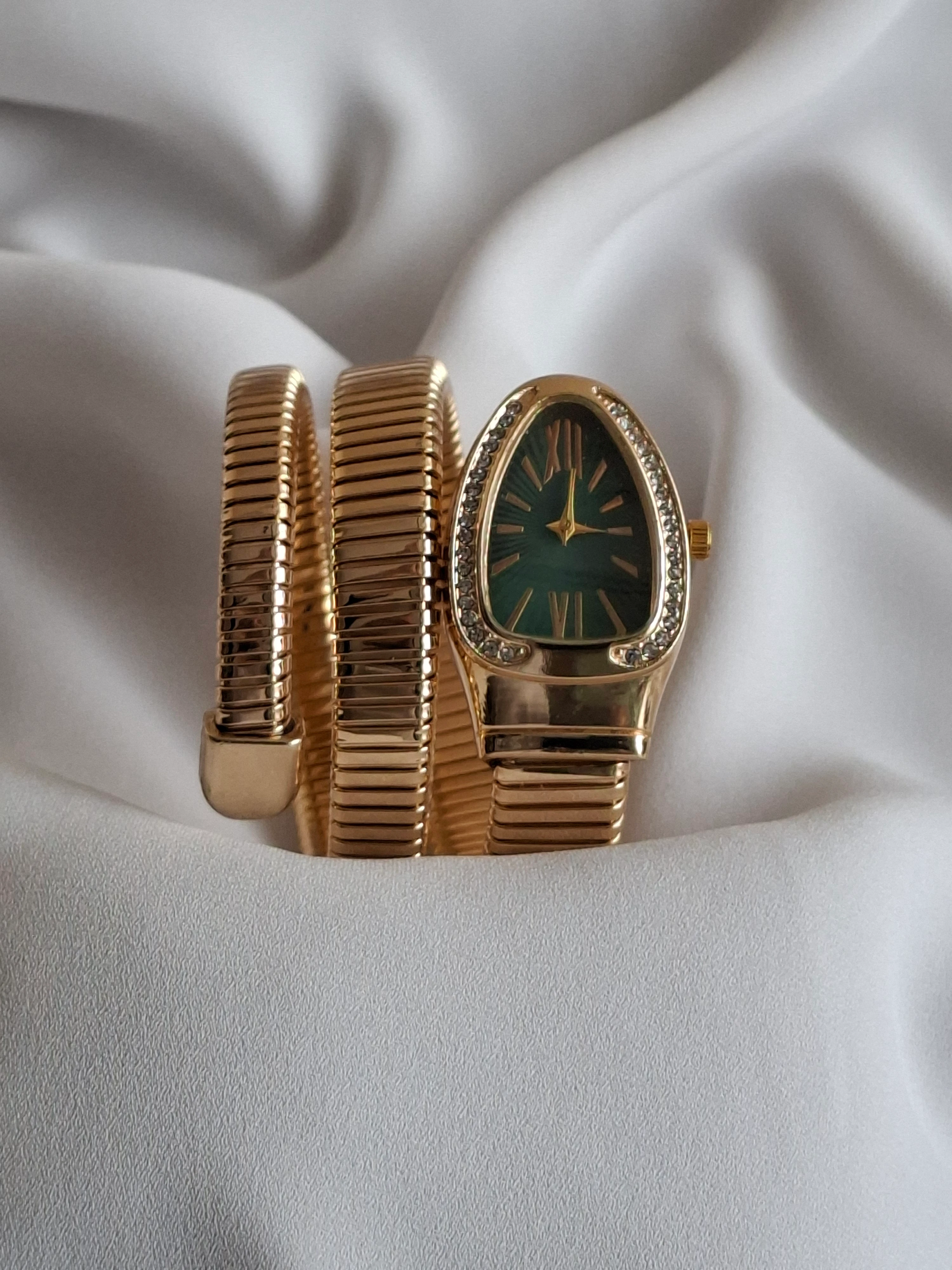 Gold Renk Yeşil Kadranlı Yılan Saat image