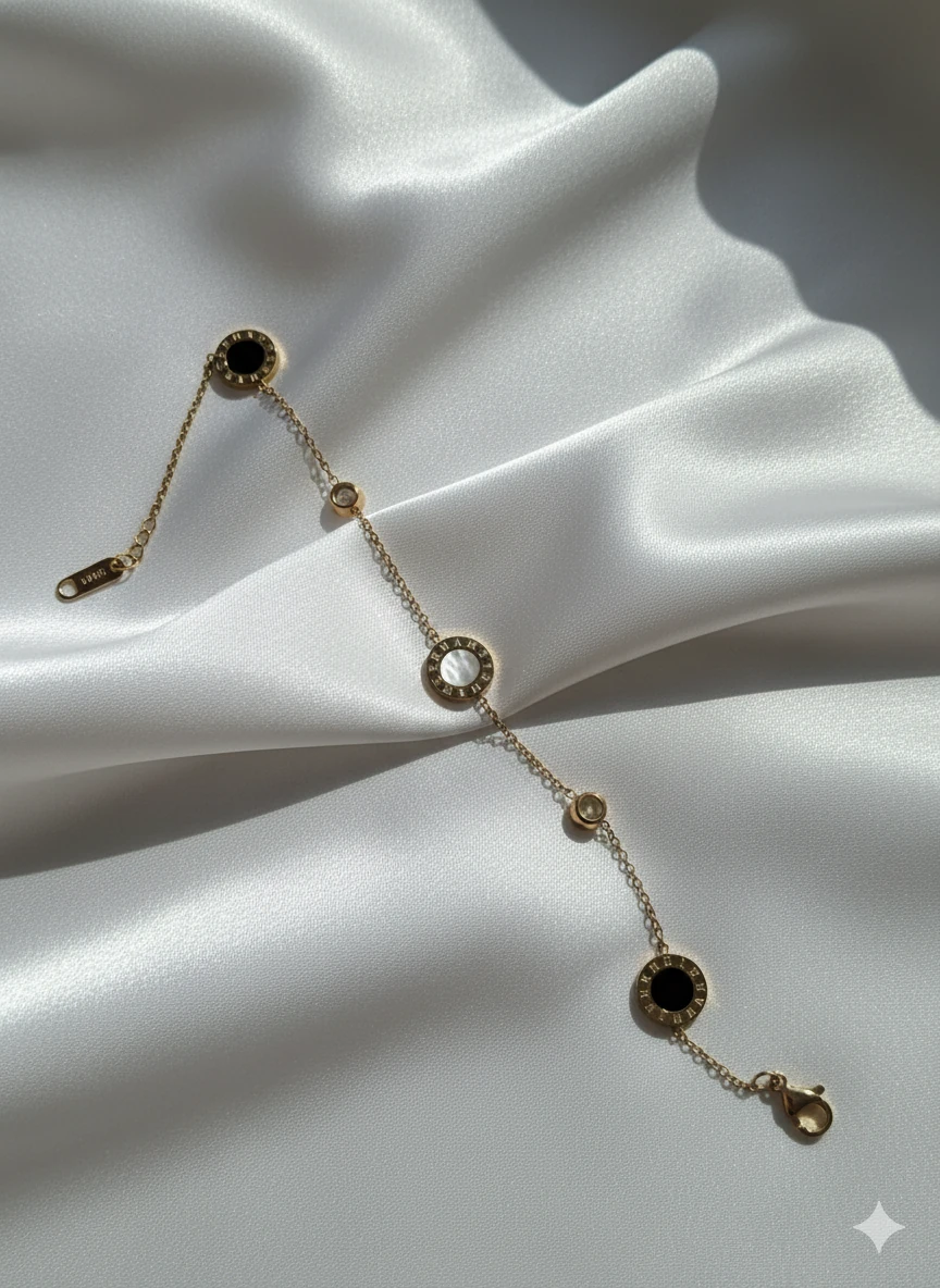 Çelik Yuvarlak Taşlı Gold Bileklik image