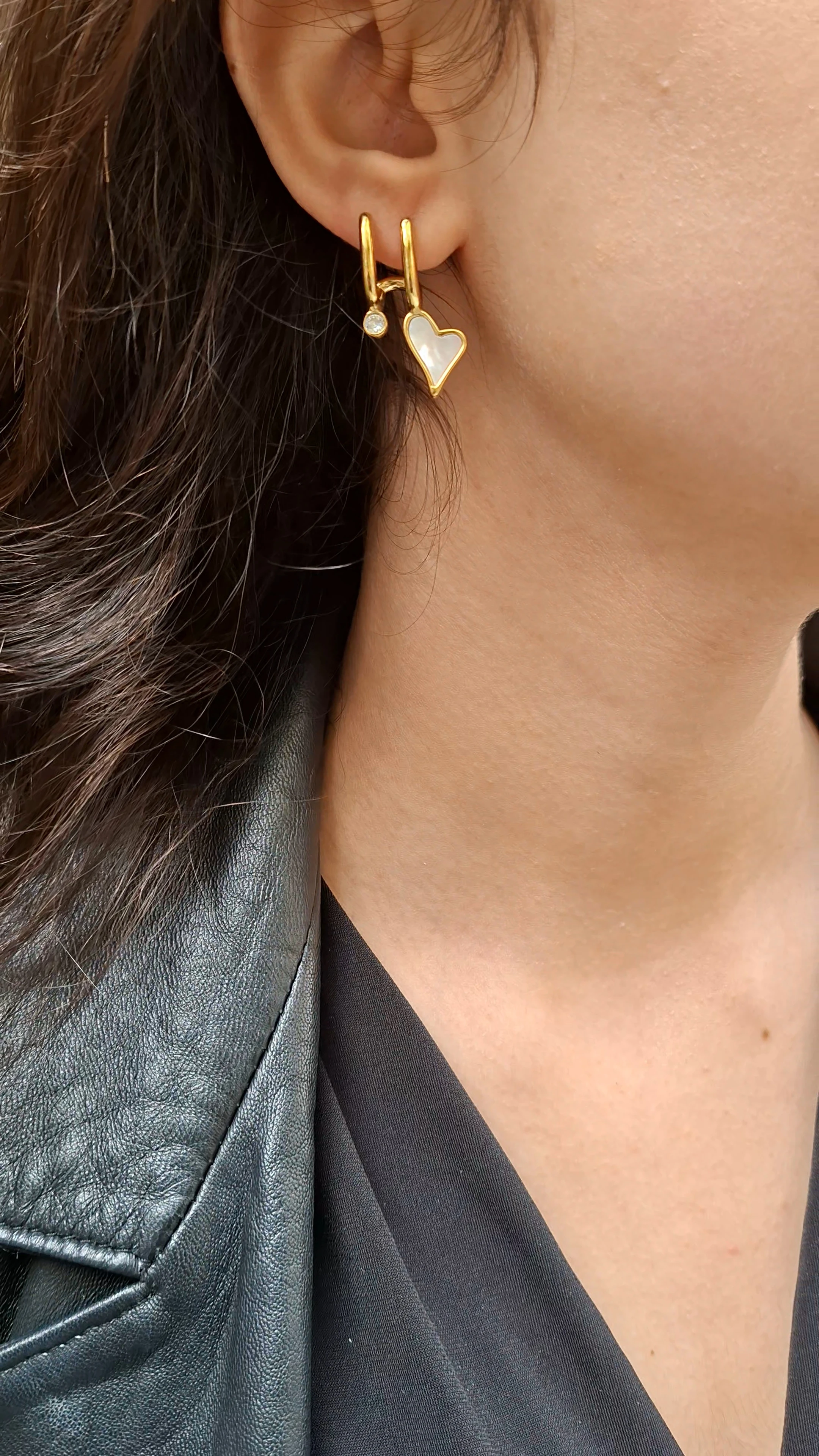 Çelik Sedefli Kalp Gold Küpe