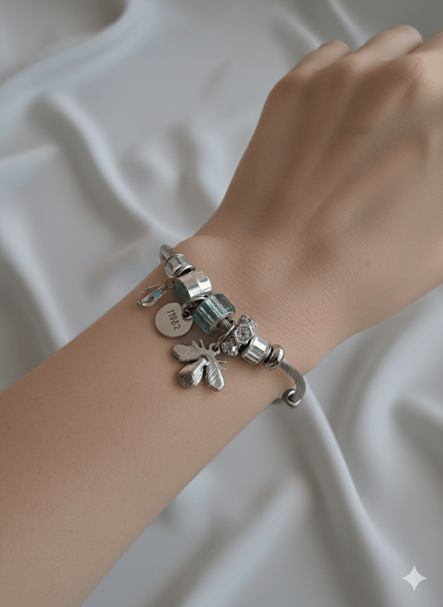 Çelik Arı Figürlü Silver Pandora Bileklik