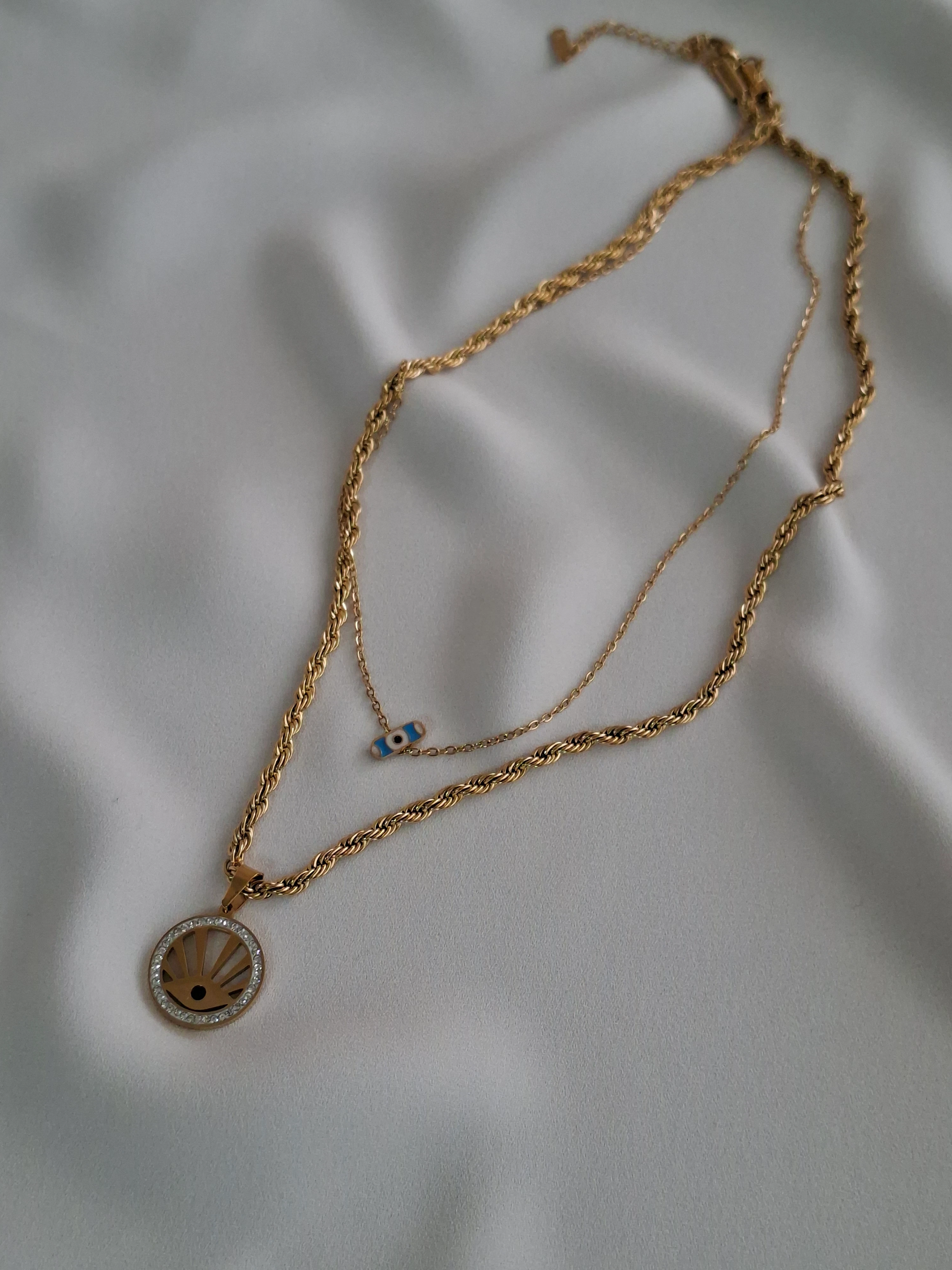 Çelik 2'li Kalın Zincirli Göz Gold Kolye image