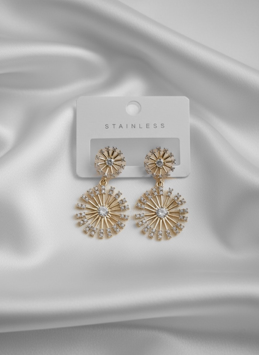 Çelik Sallantılı Kar Tanesi Gold Küpe image