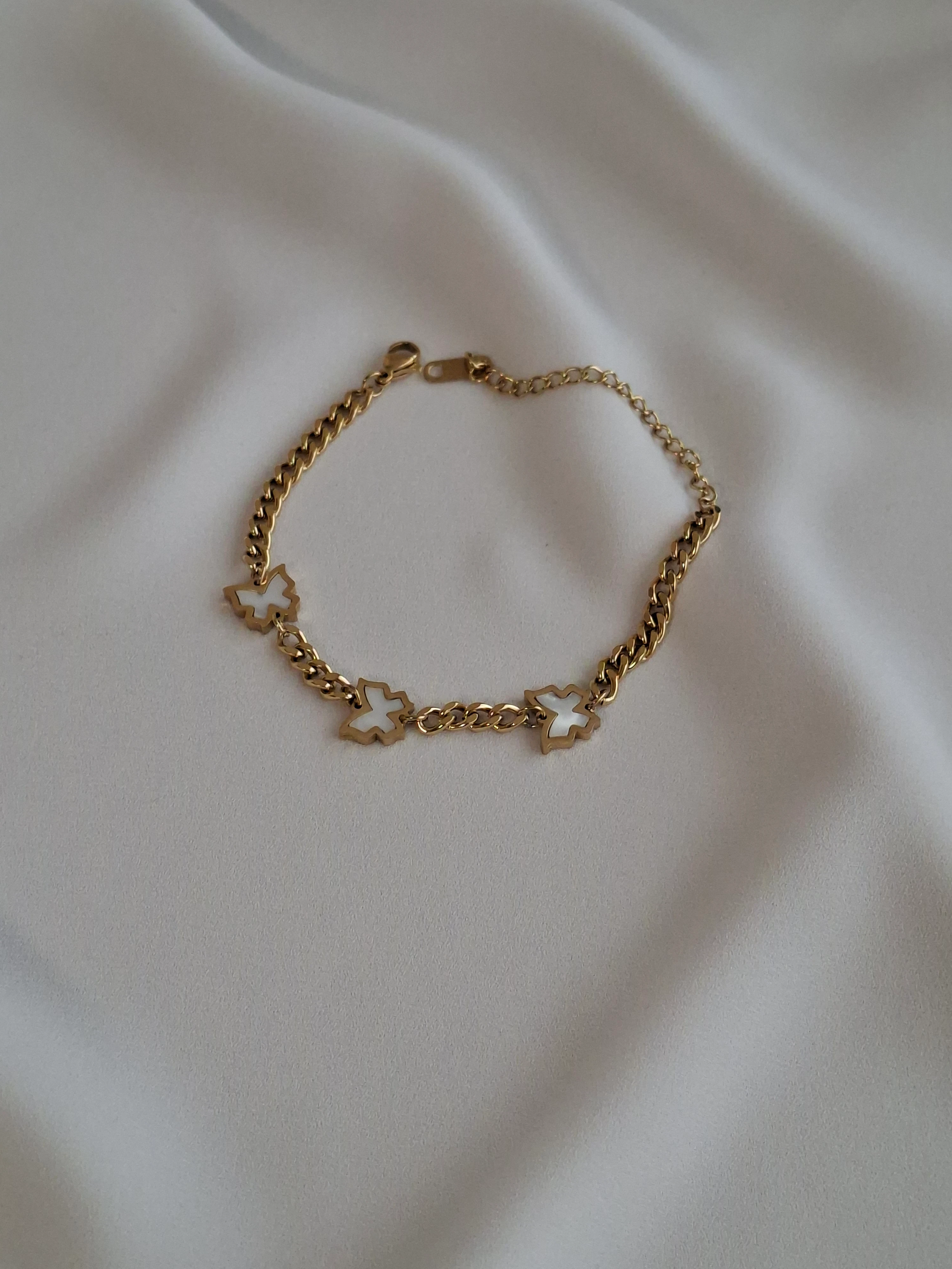 Çelik Sedefli Kelebek Gold Bileklik image