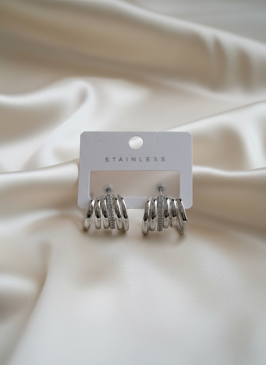 Çelik 6 Sıralı Silver Küpe image