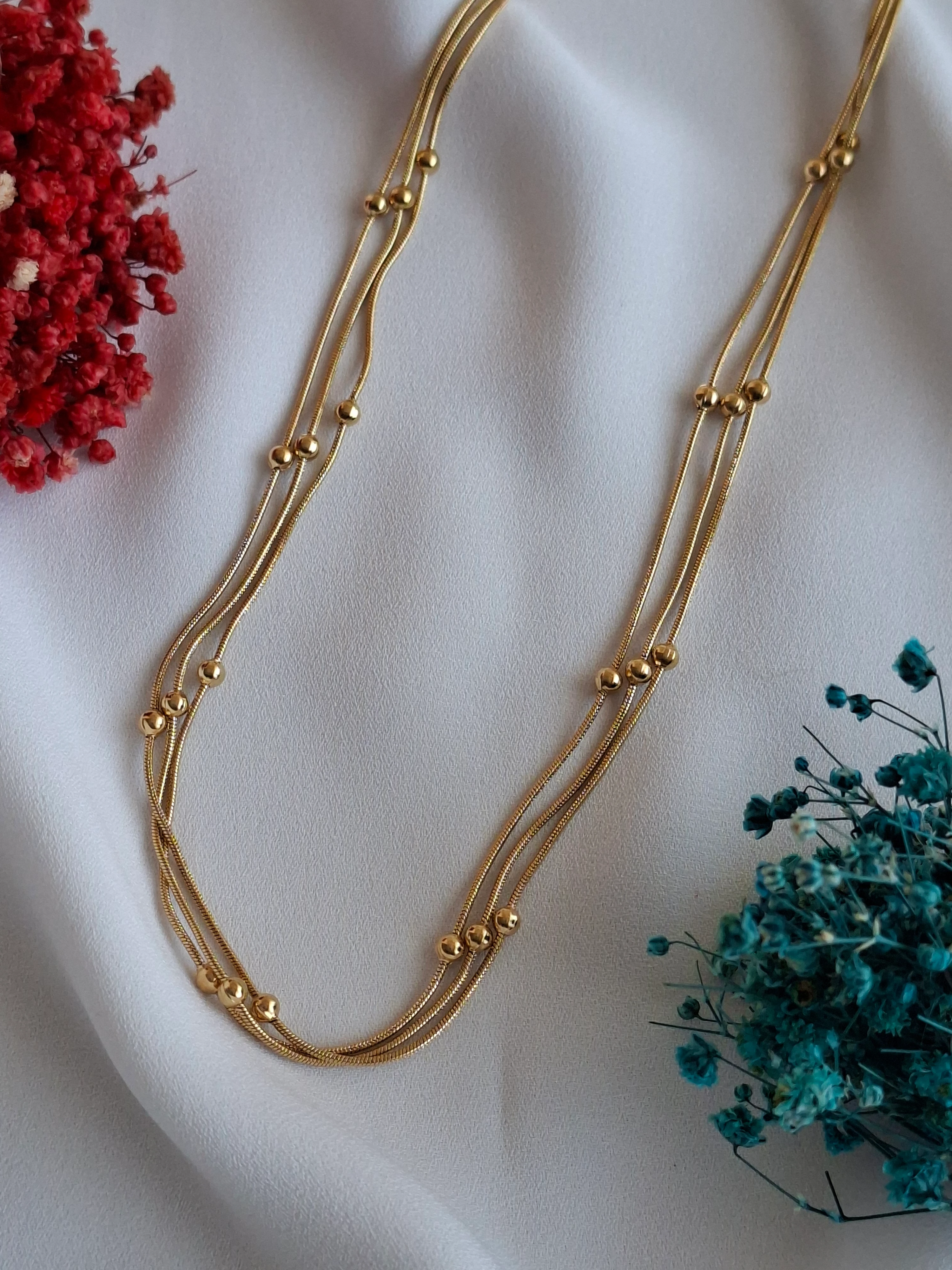 Çelik 3'lü Dorikalı Gold Kolye image