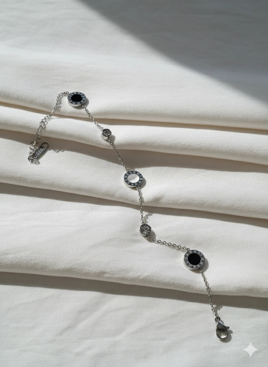 Çelik Yuvarlak Taşlı Silver Bileklik image