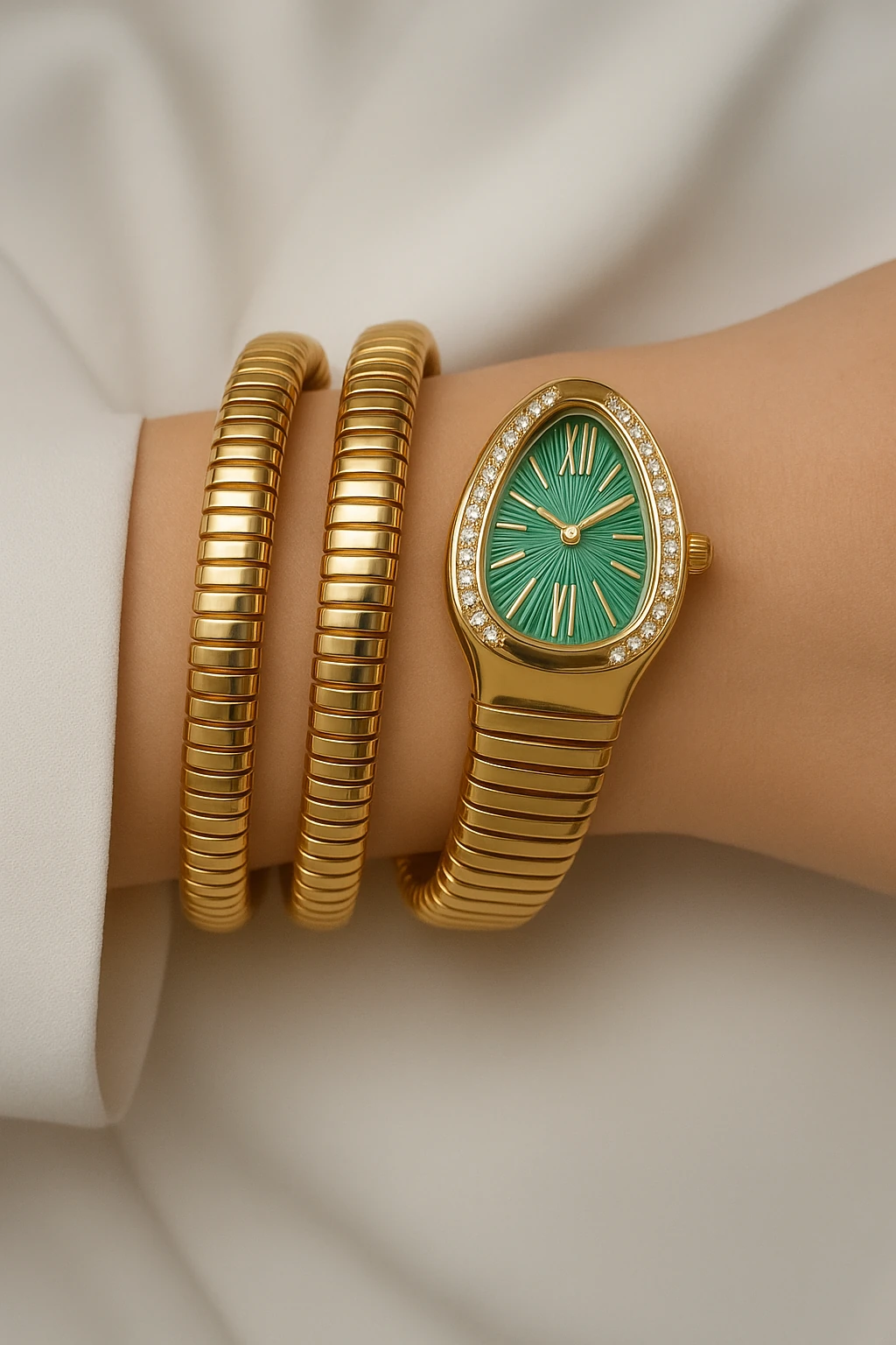 Gold Renk Yeşil Kadranlı Yılan Saat