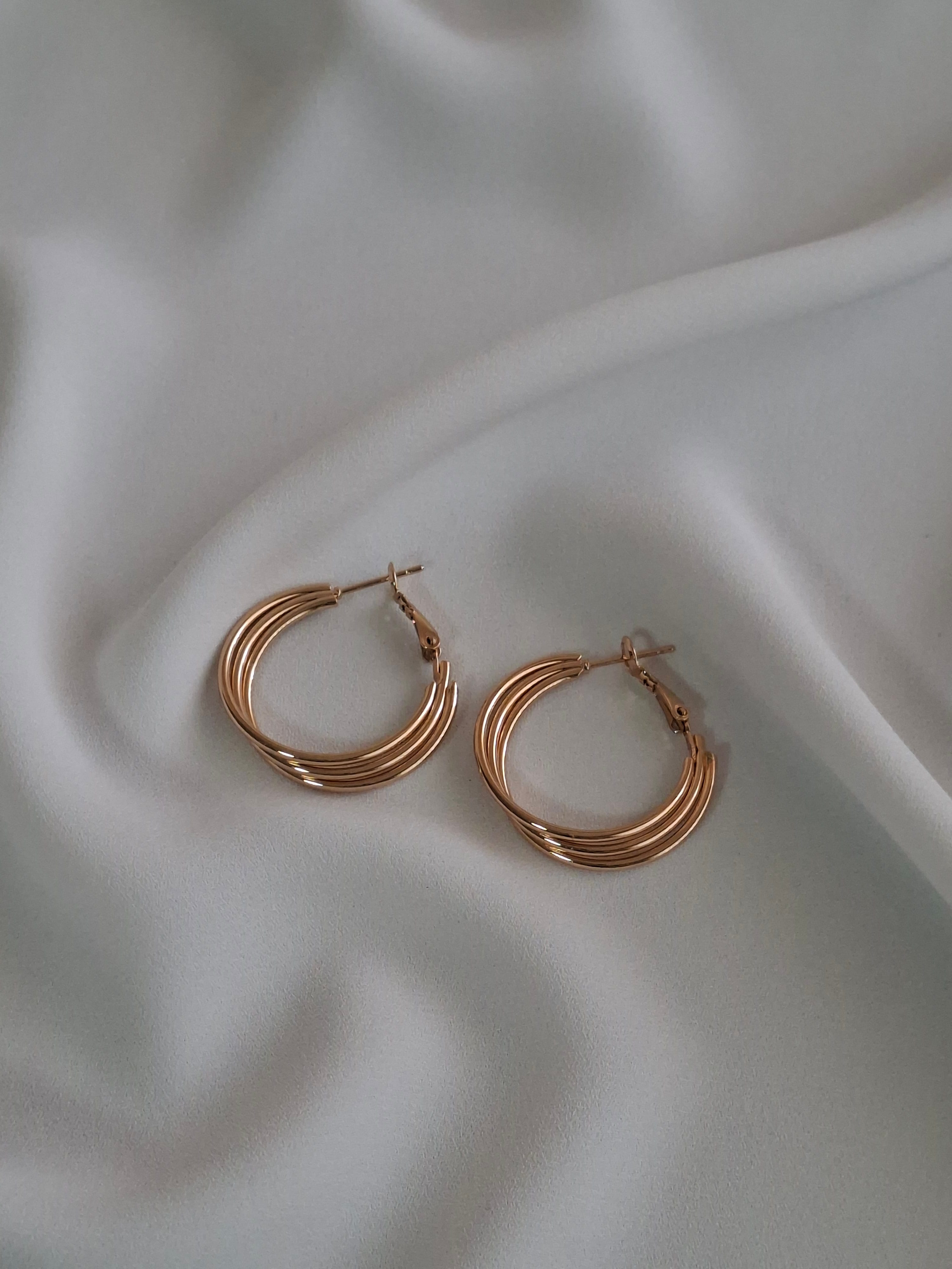 Pirinç 3 Şeritli Gold Küpe image