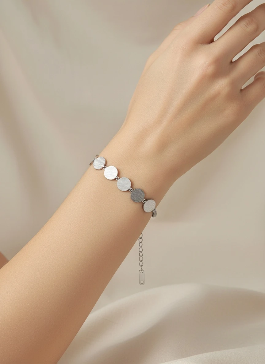 Çelik Daire Plaka Silver Bileklik