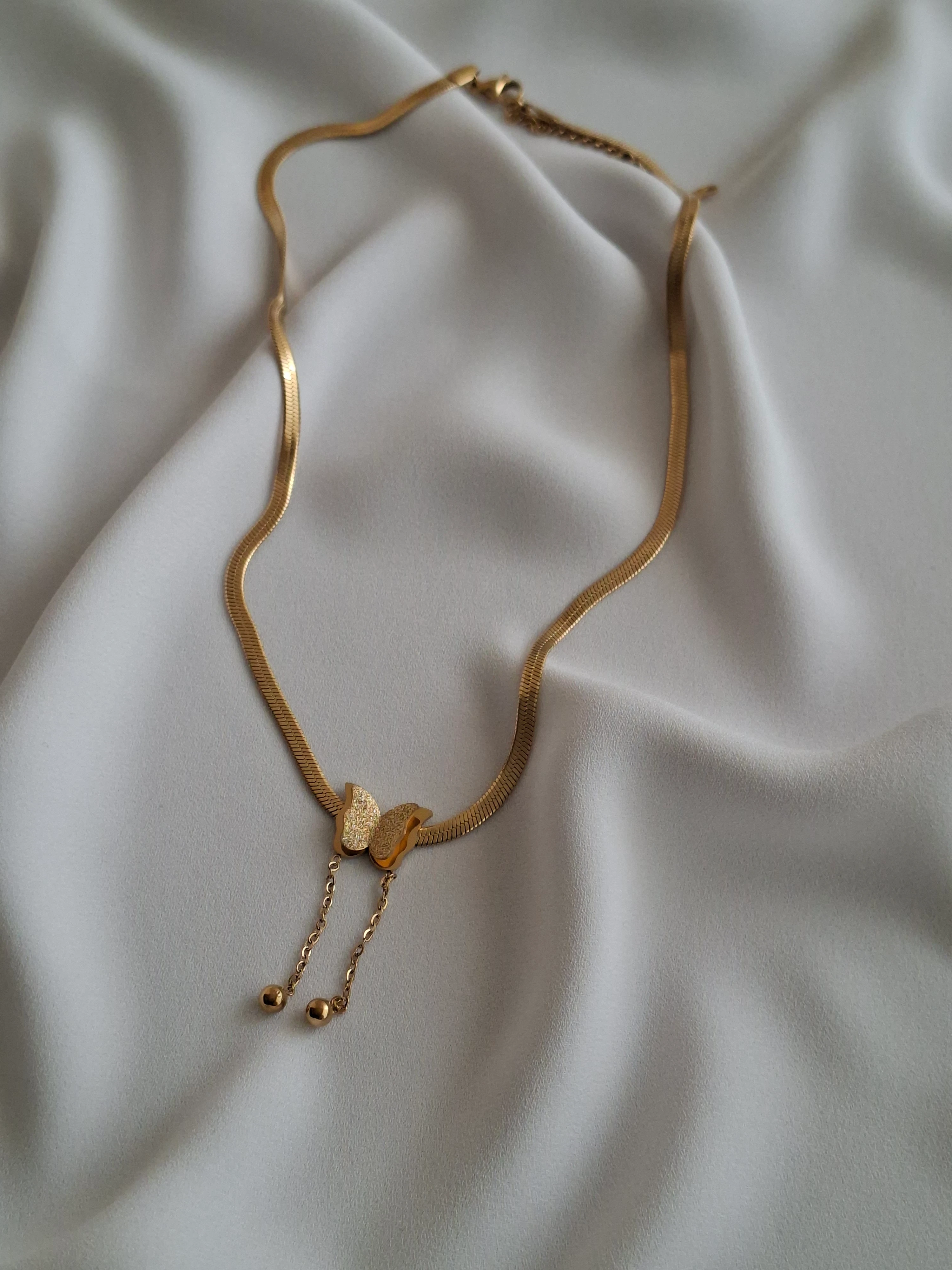 Çelik İtalyan Kelebek Gold Kolye image