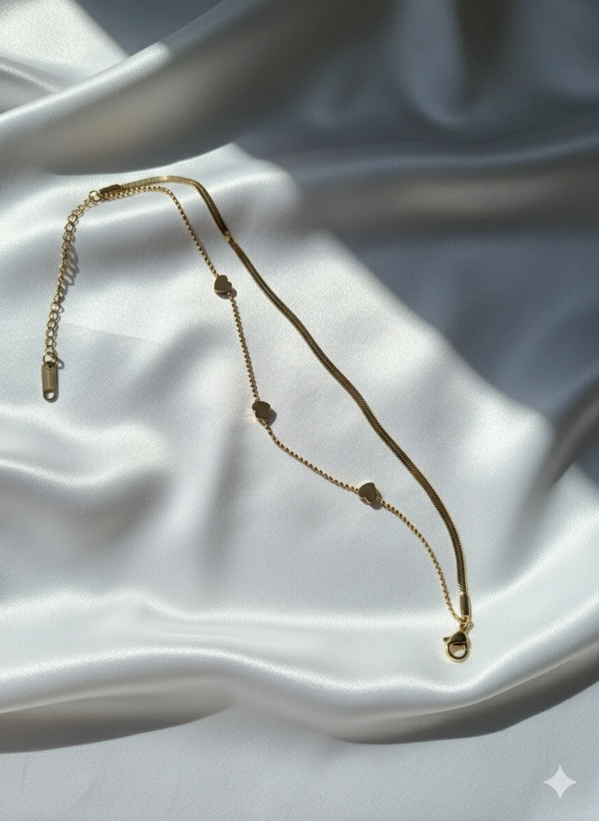 2'Lİ Çelik İtalyan Kalpli Gold Bileklik main variant image