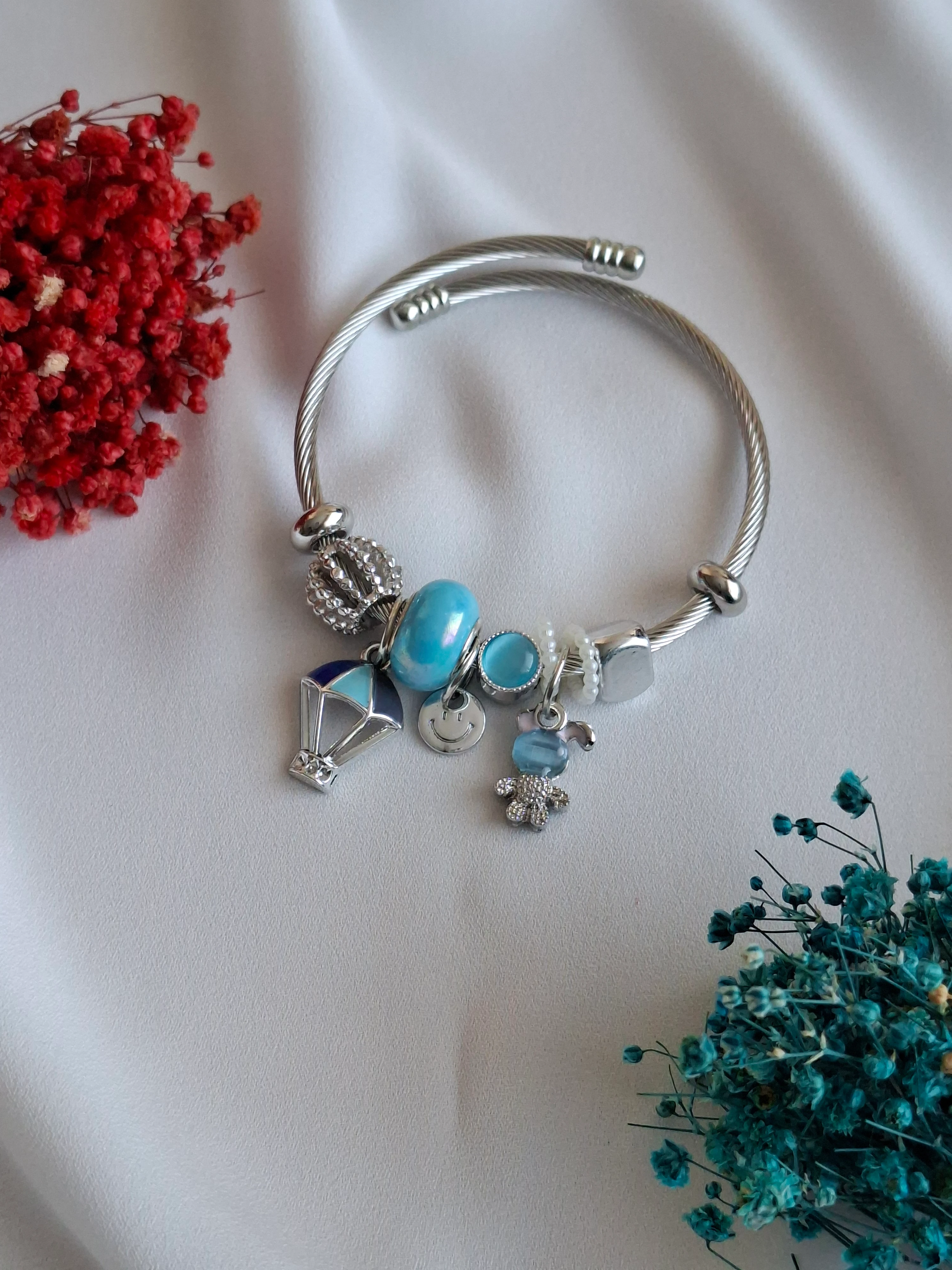 Çelik Balon Charmlı Mavi Pandora Bileklik  image